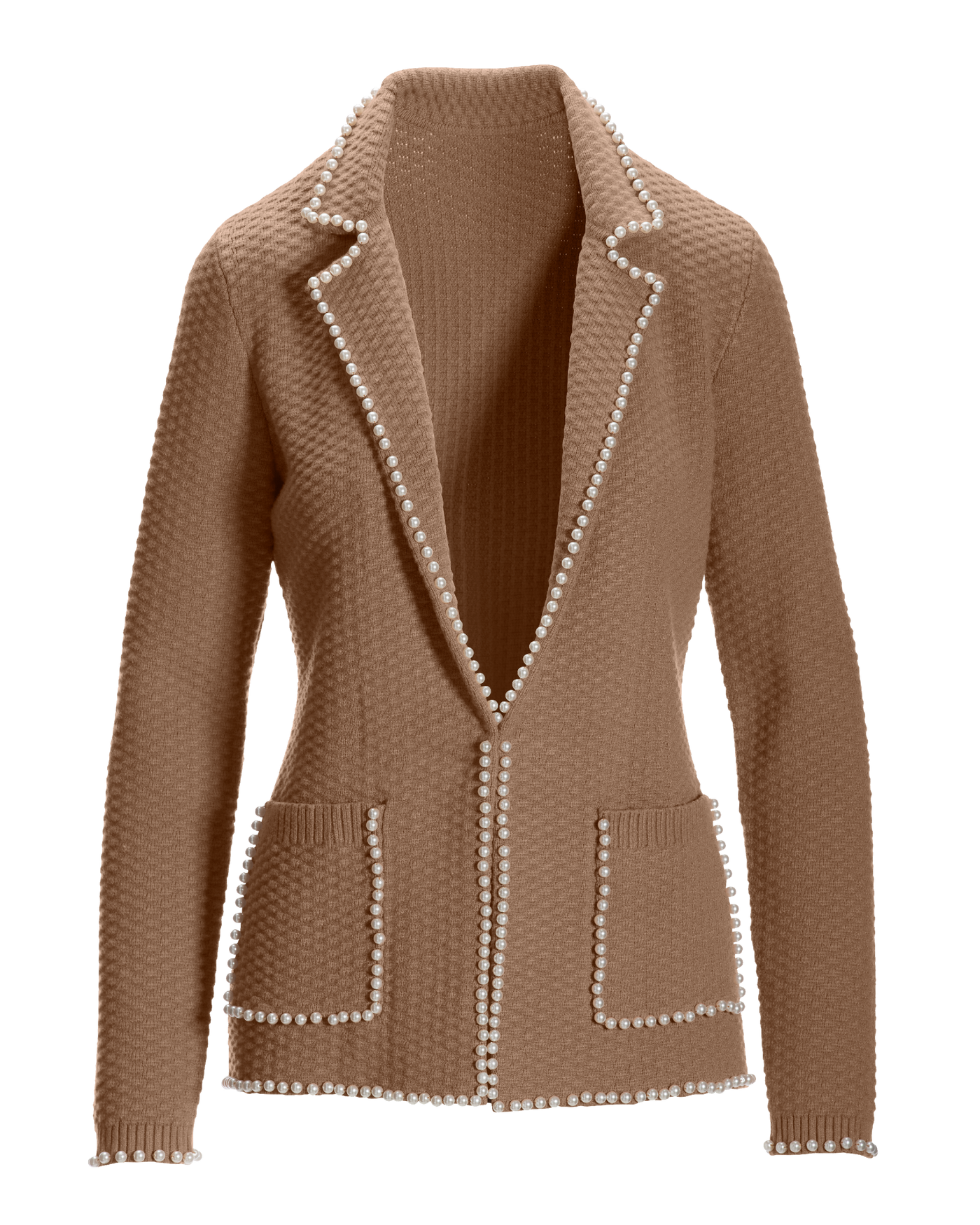 Pearl Embellished Sweater Blazer Tan Boston Proper