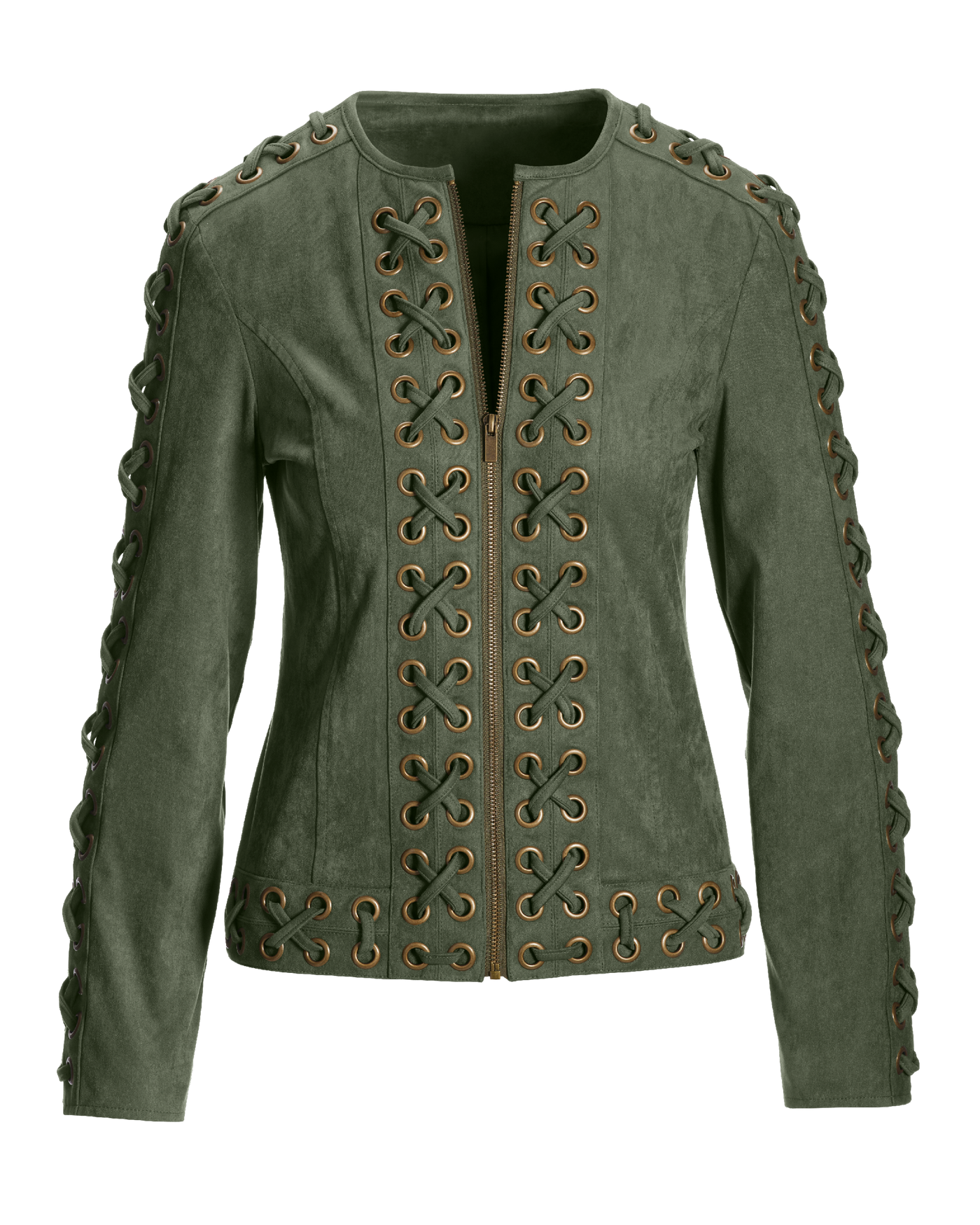 Faux Suede Grommet Lace-Up Jacket Olive | Boston Proper