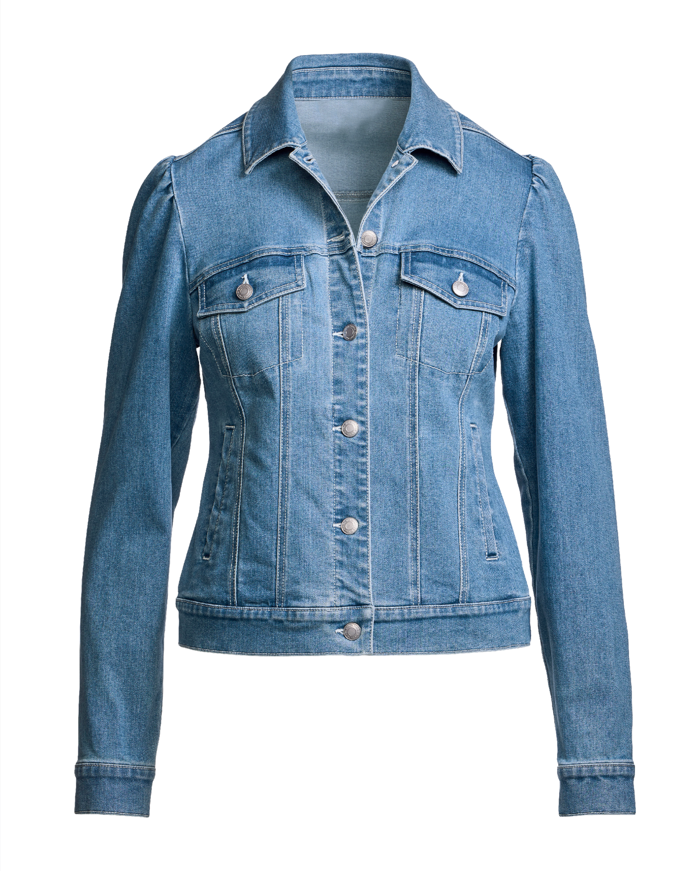 Stretch Denim Puff Sleeve Jacket Medium Wash