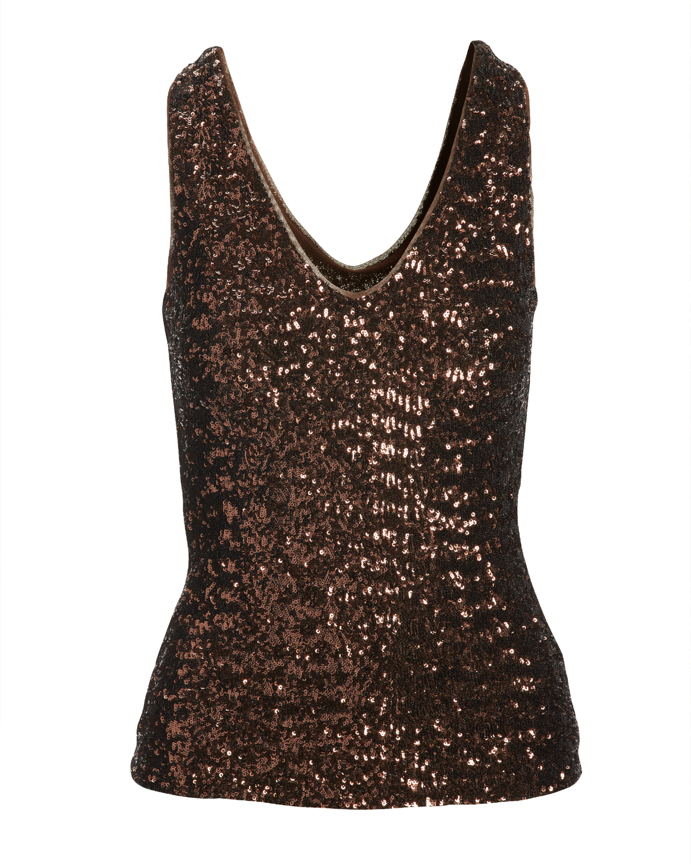 CouCoo Biafo Sequin Velvet Tank Top in Brown Pecan Paillette size 