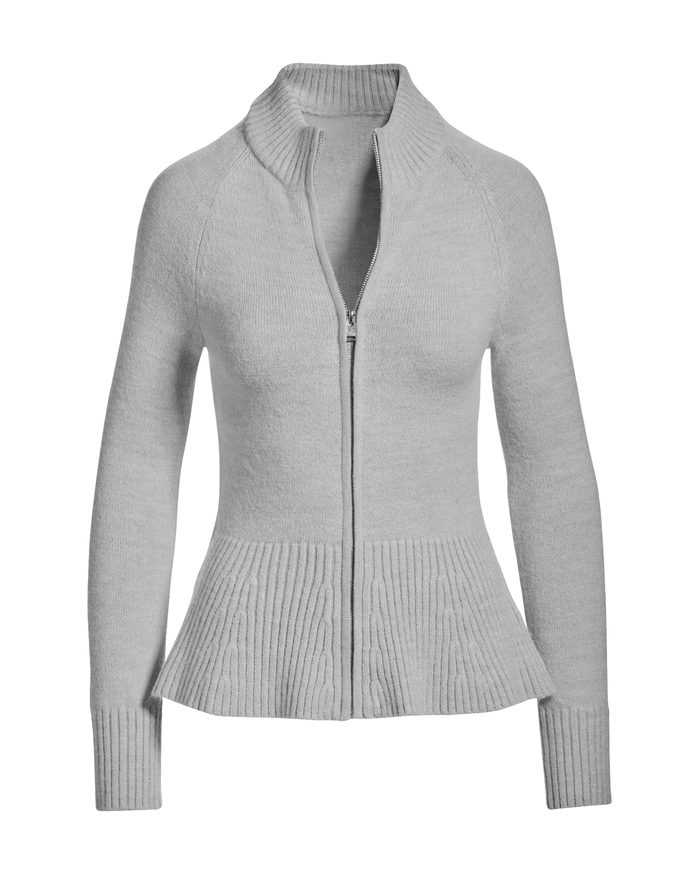 Rib Peplum Full Zip Cardigan Light Heather Gray