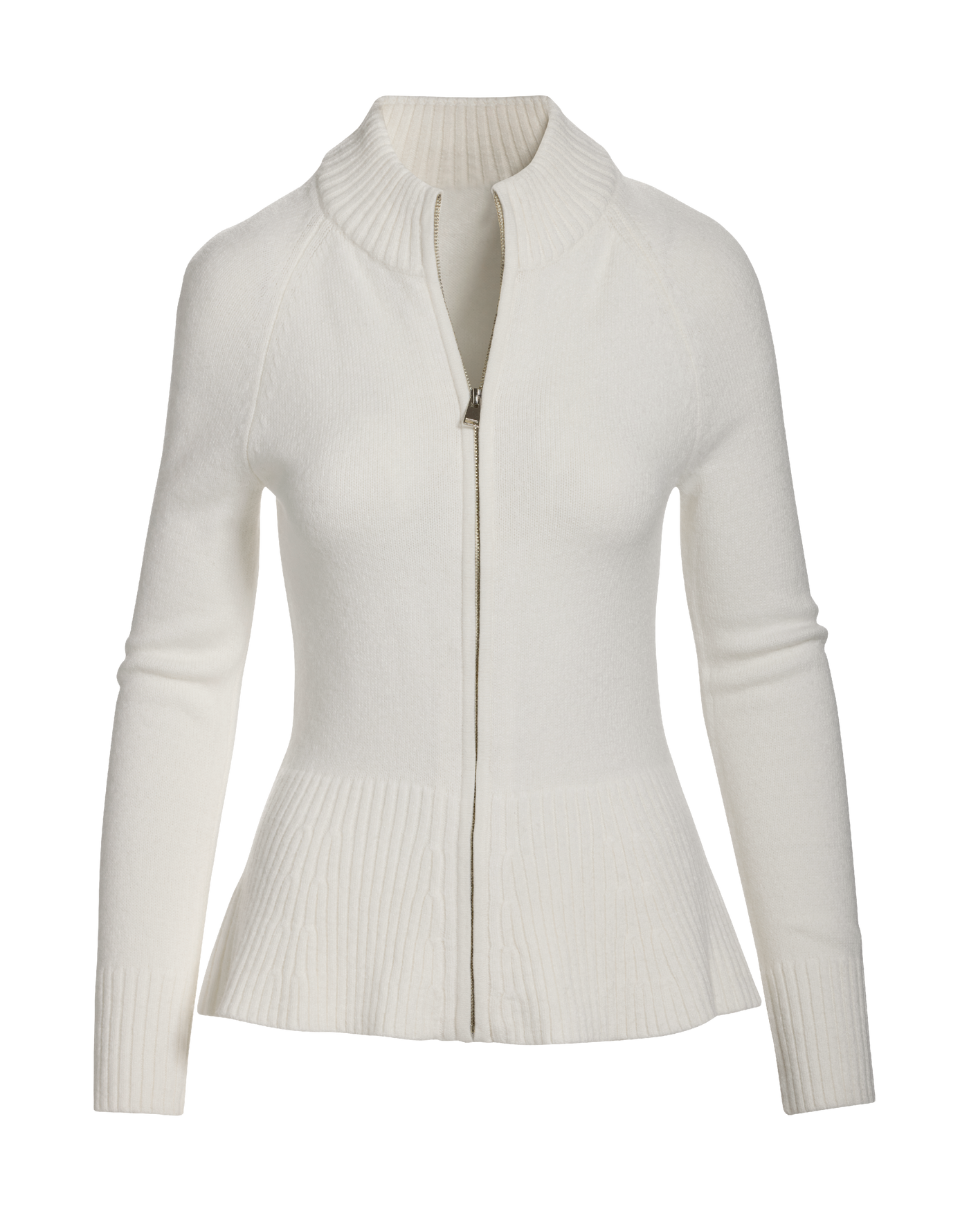 Rib Peplum Full Zip Cardigan Off White