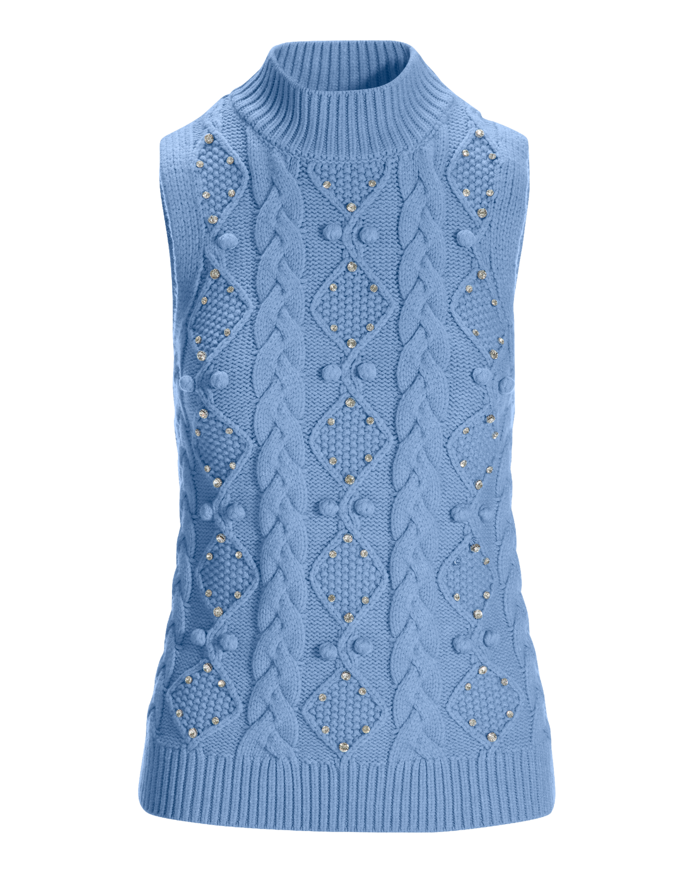 Embellished Cable Turtleneck Sweater Tank - Clear Blue Sky 
