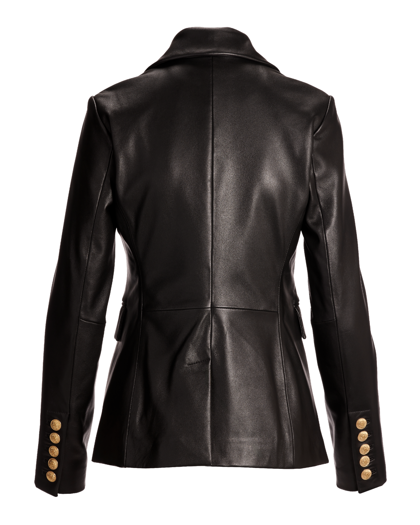Genuine Leather Double Breasted Blazer Black