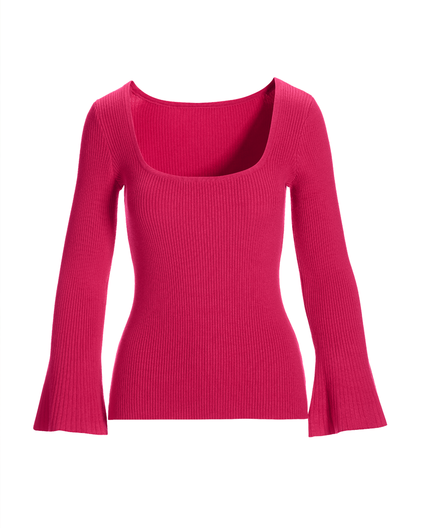 Ribbed Square Neck Flare Sleeve Raspberry