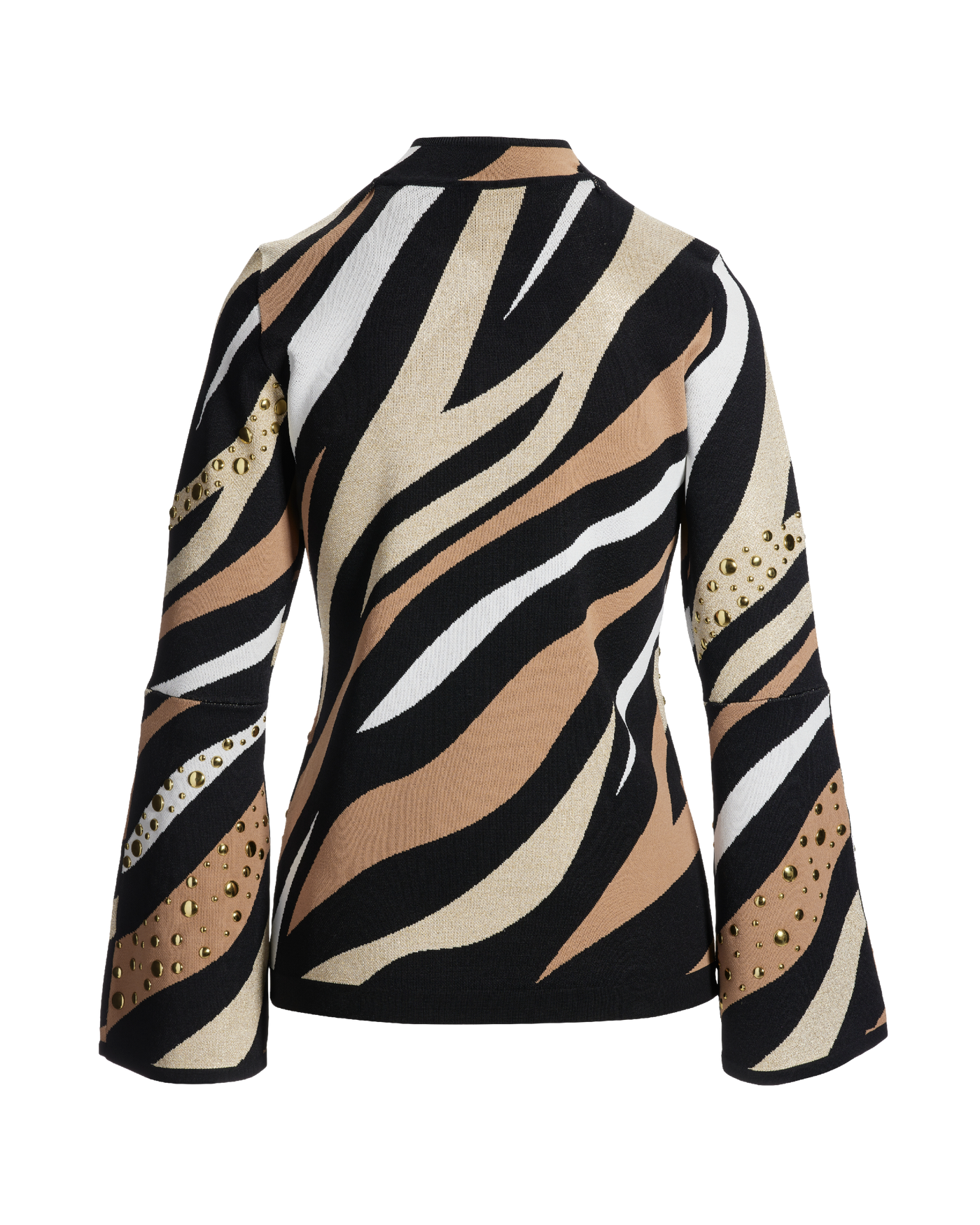 Studded Zebra Jacquard Flare Sleeve Sweater - Brown | Boston