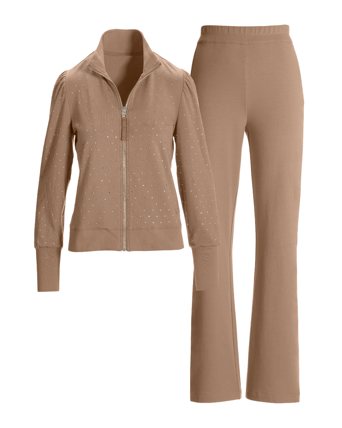Heat Seal Full Zip Jacket and Wide Leg Pant Set Almondine