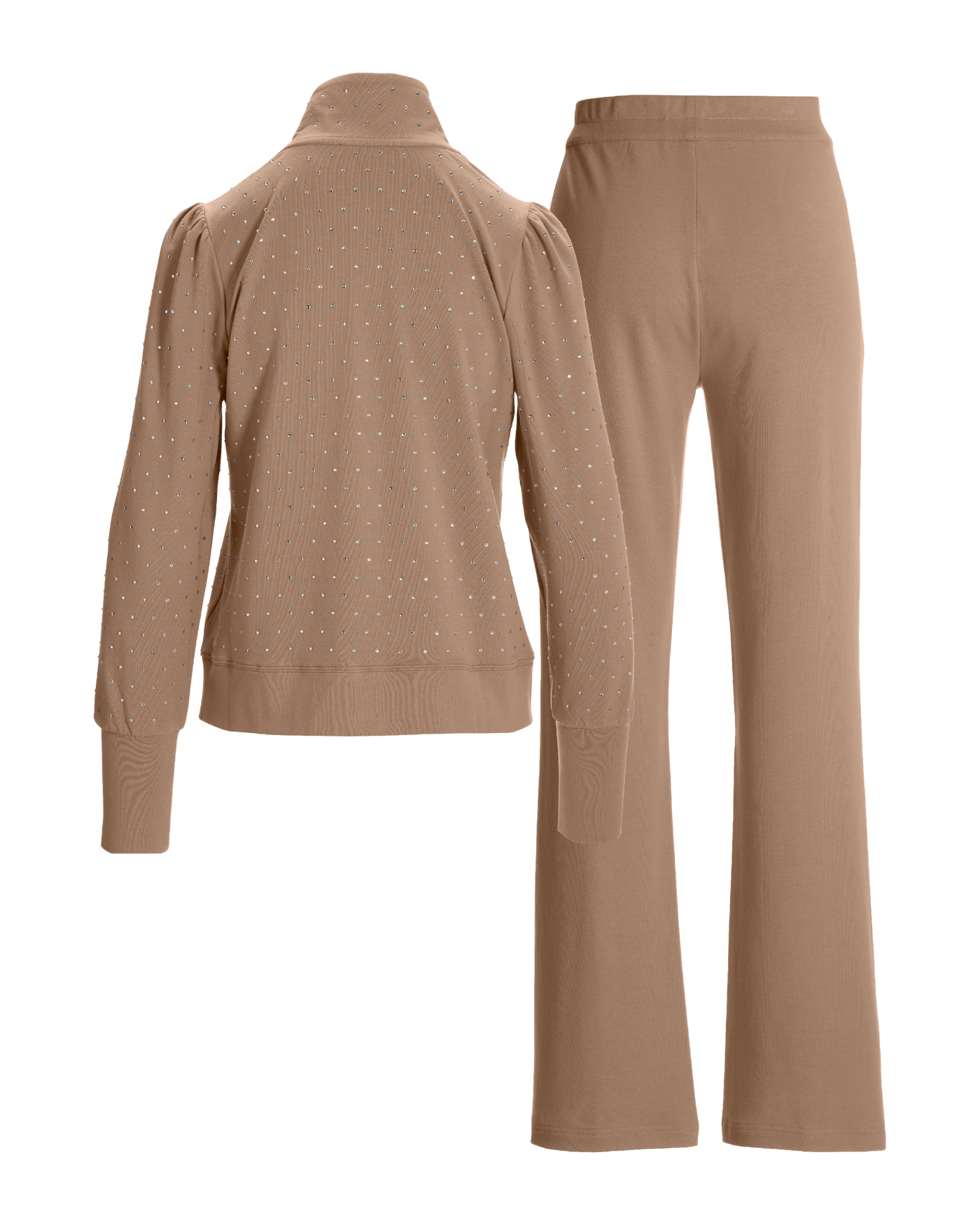 Heat Seal Full Zip Jacket and Wide Leg Pant Set Almondine