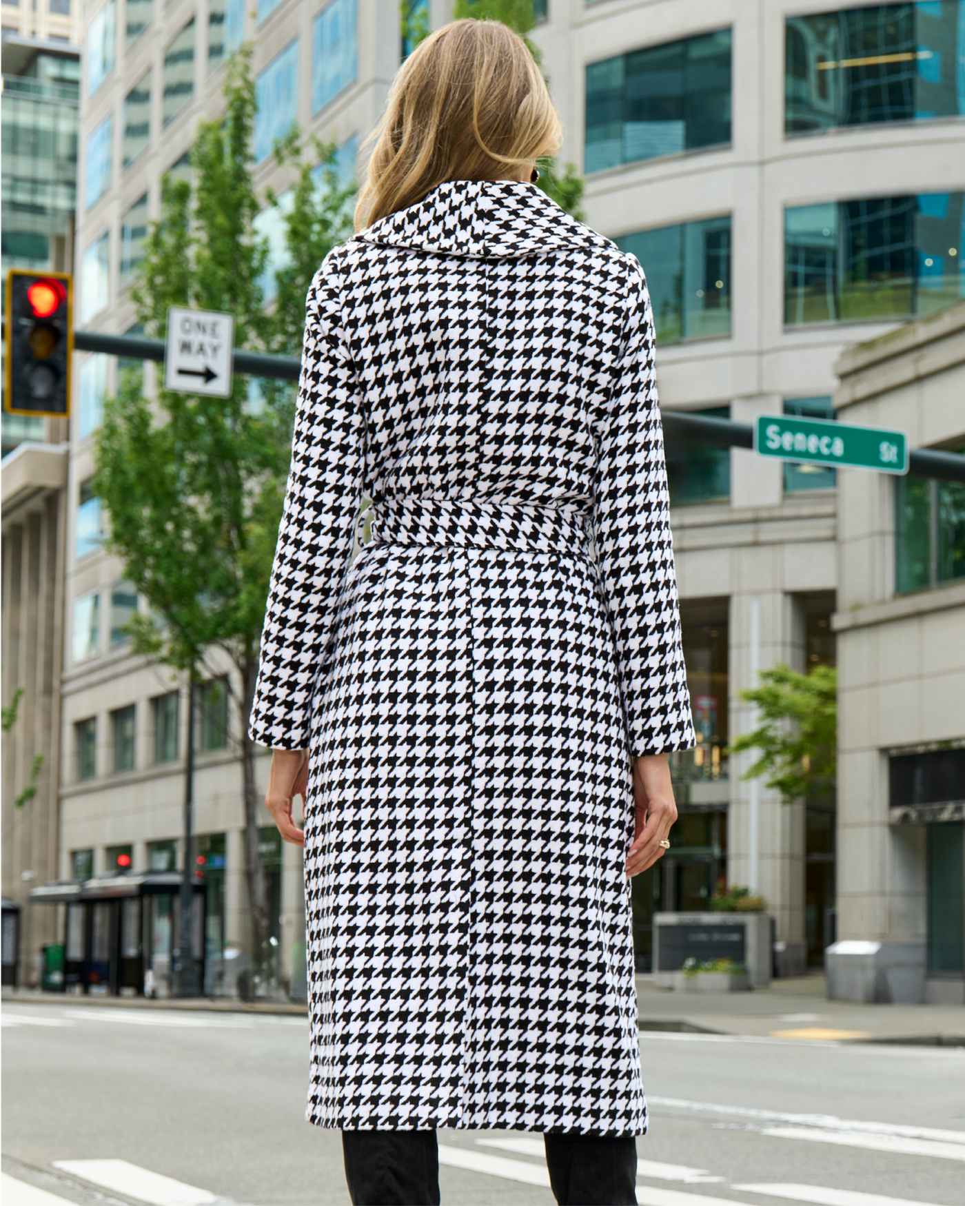 Houndstooth Shawl Collar Coat Black/White | Boston Proper