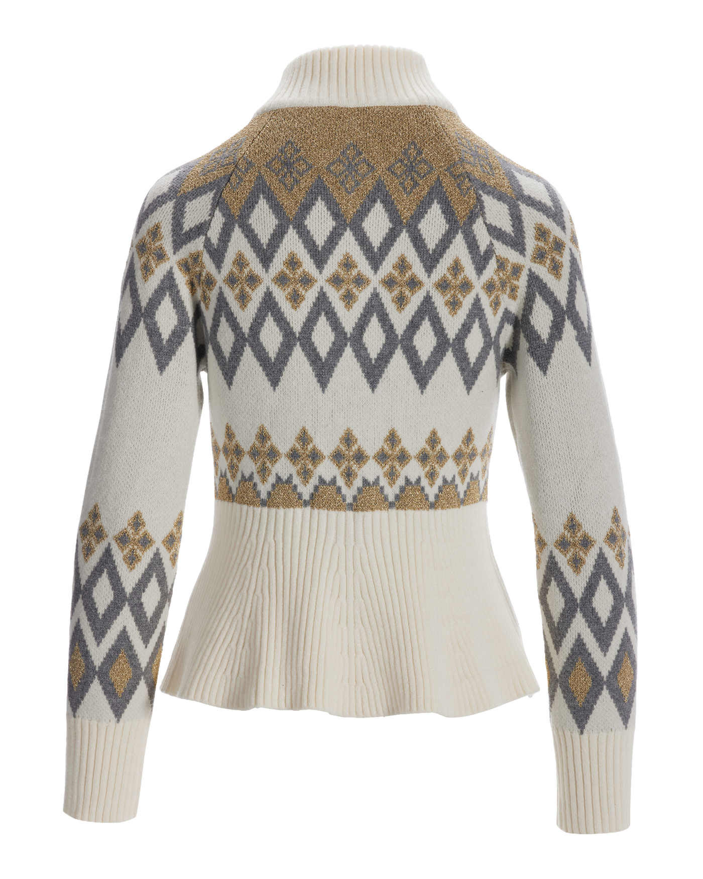Fair Isle Peplum Full Zip Cardigan - Off White Multi Fair Isle Peplum Full Zip Cardigan - Off White Multi
