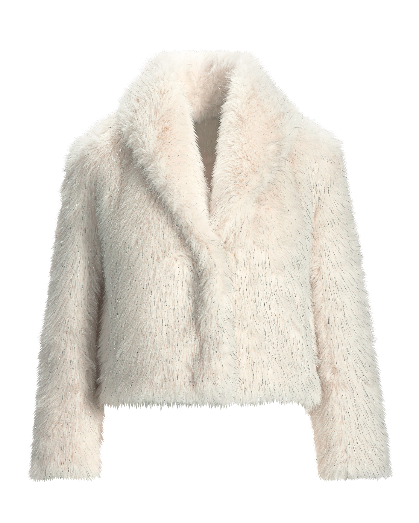 Metallic Faux Fur Shawl Collar Chubby - Off White Silver | Boston