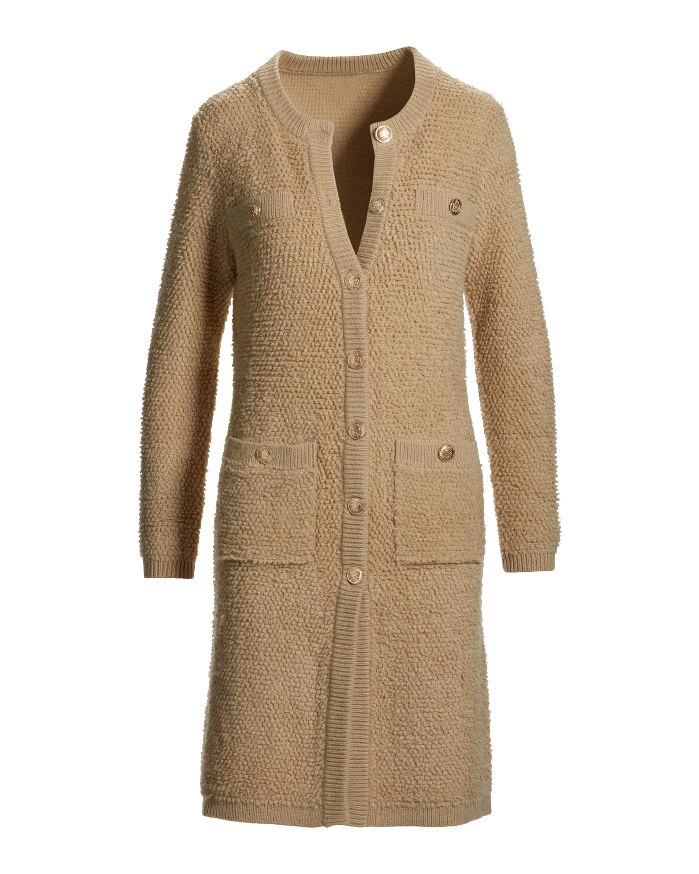 Textured Button Detail Sweater Duster Sesame