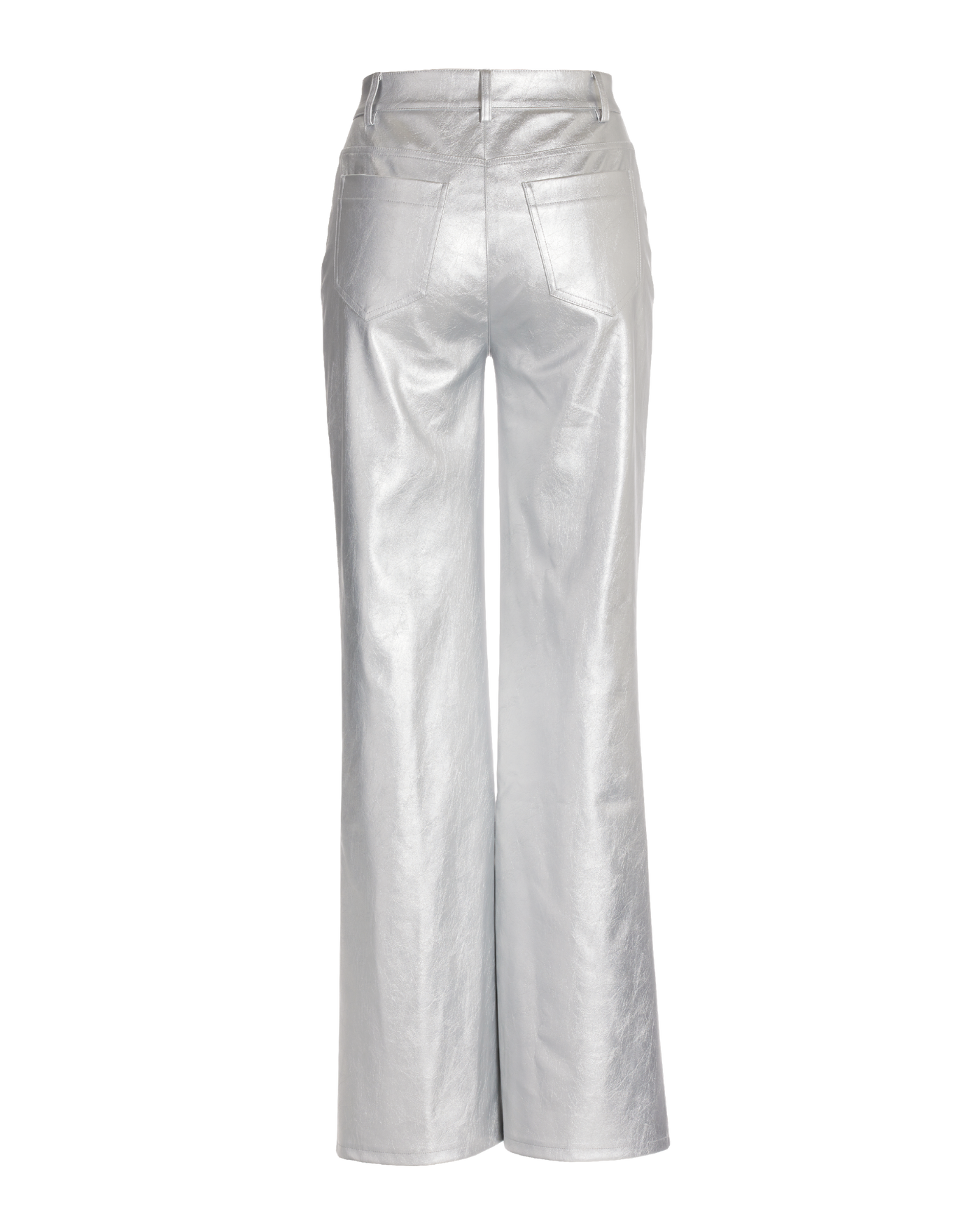 Malibu Faux Leather Wide Leg Five Pocket Pant Silver