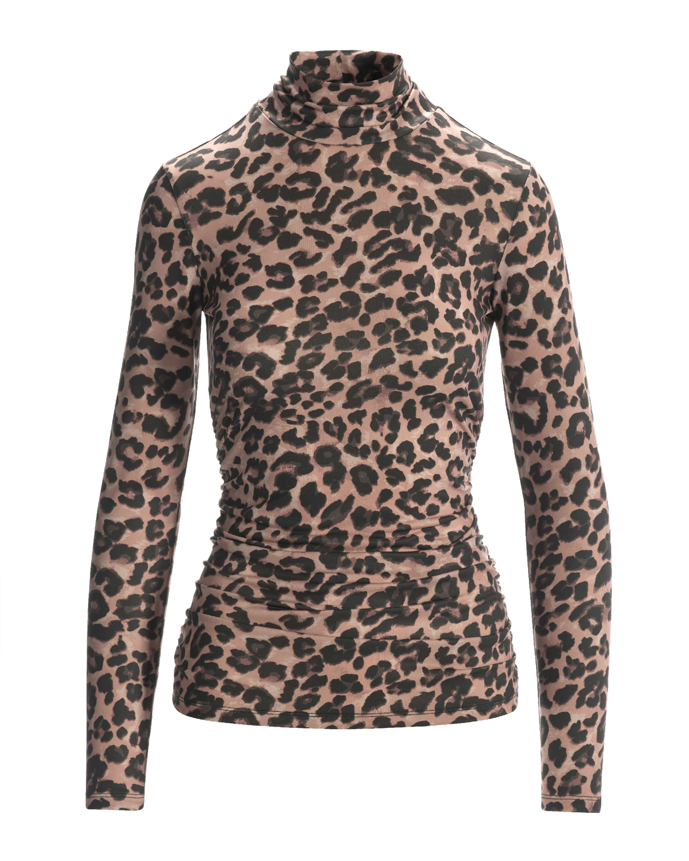 So Chic Winter Cheetah Ruched Turtleneck Top - Brown | Boston Proper