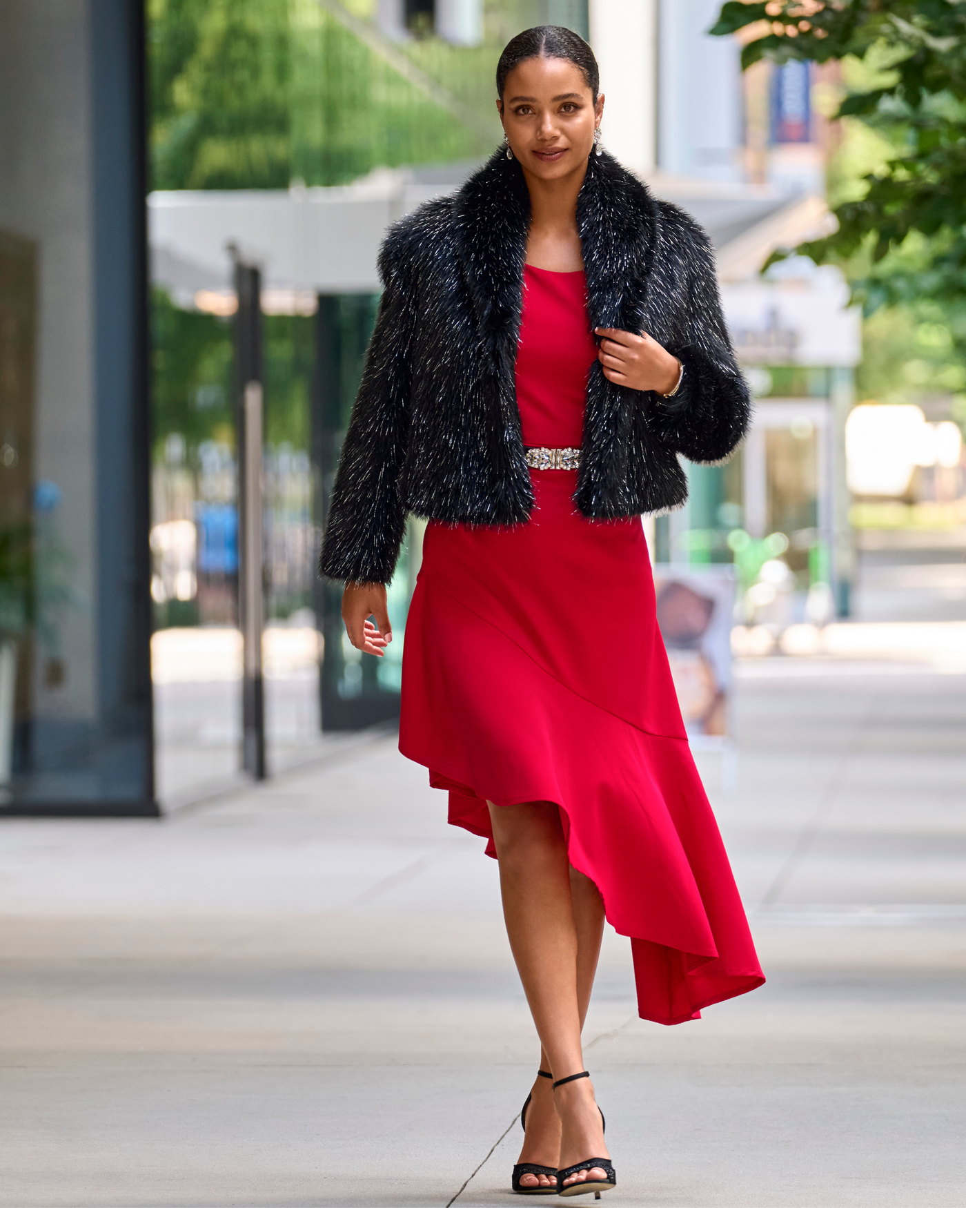 Asymmetrical Ruffle Midi Dress Racing Red Boston Proper