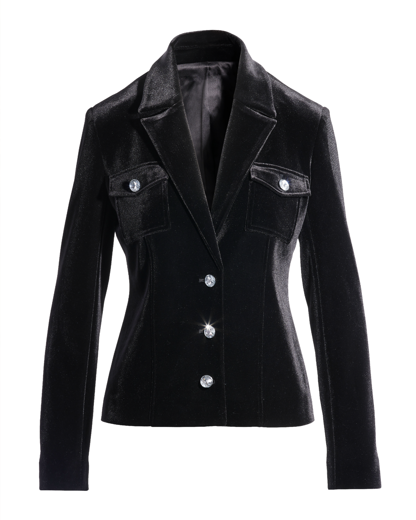 Crystal Button Velvet Jacket - Black | Boston Proper