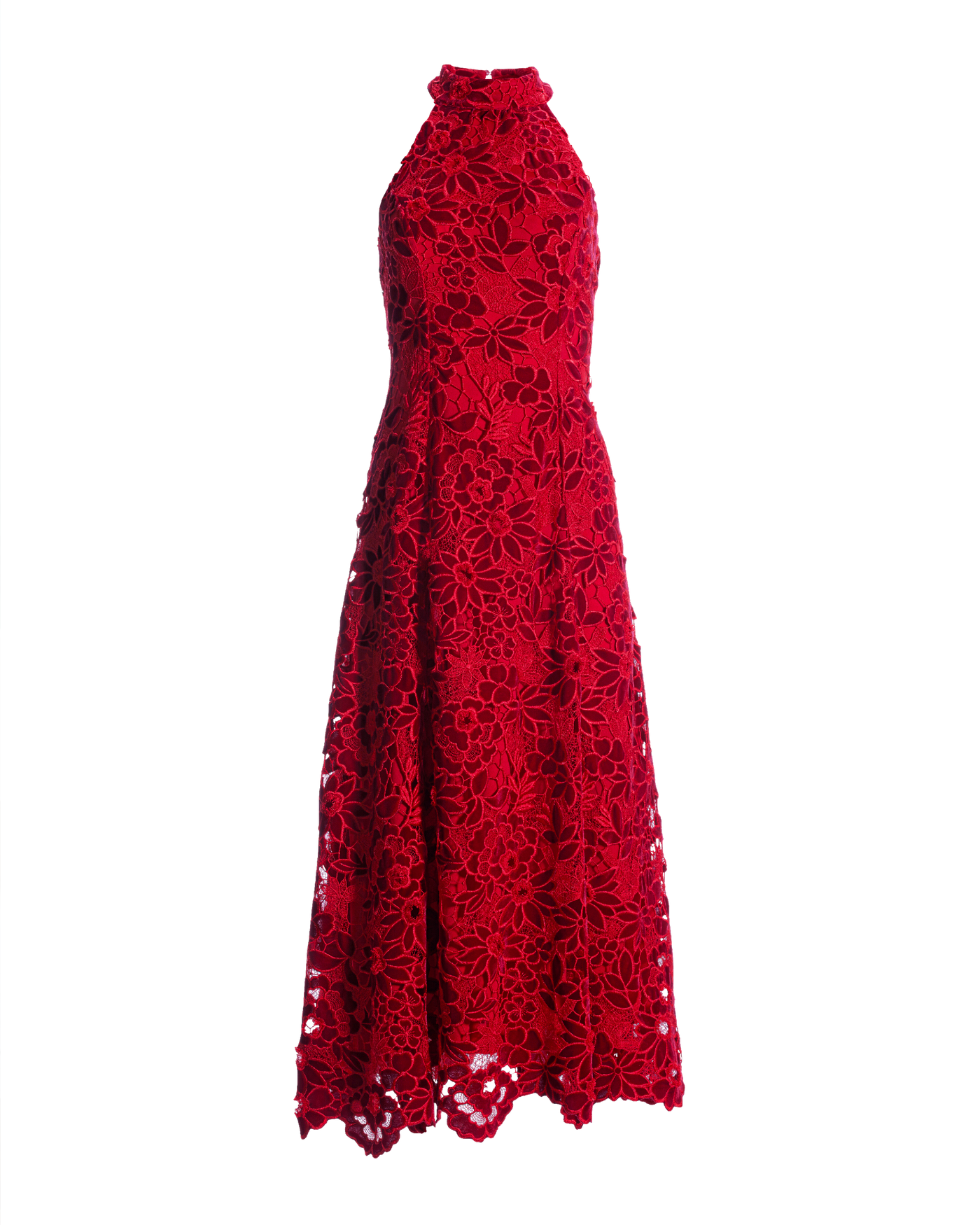 knee length dresses for ladies Mock Neck Midi Lace Dress Coffee / S main image 1