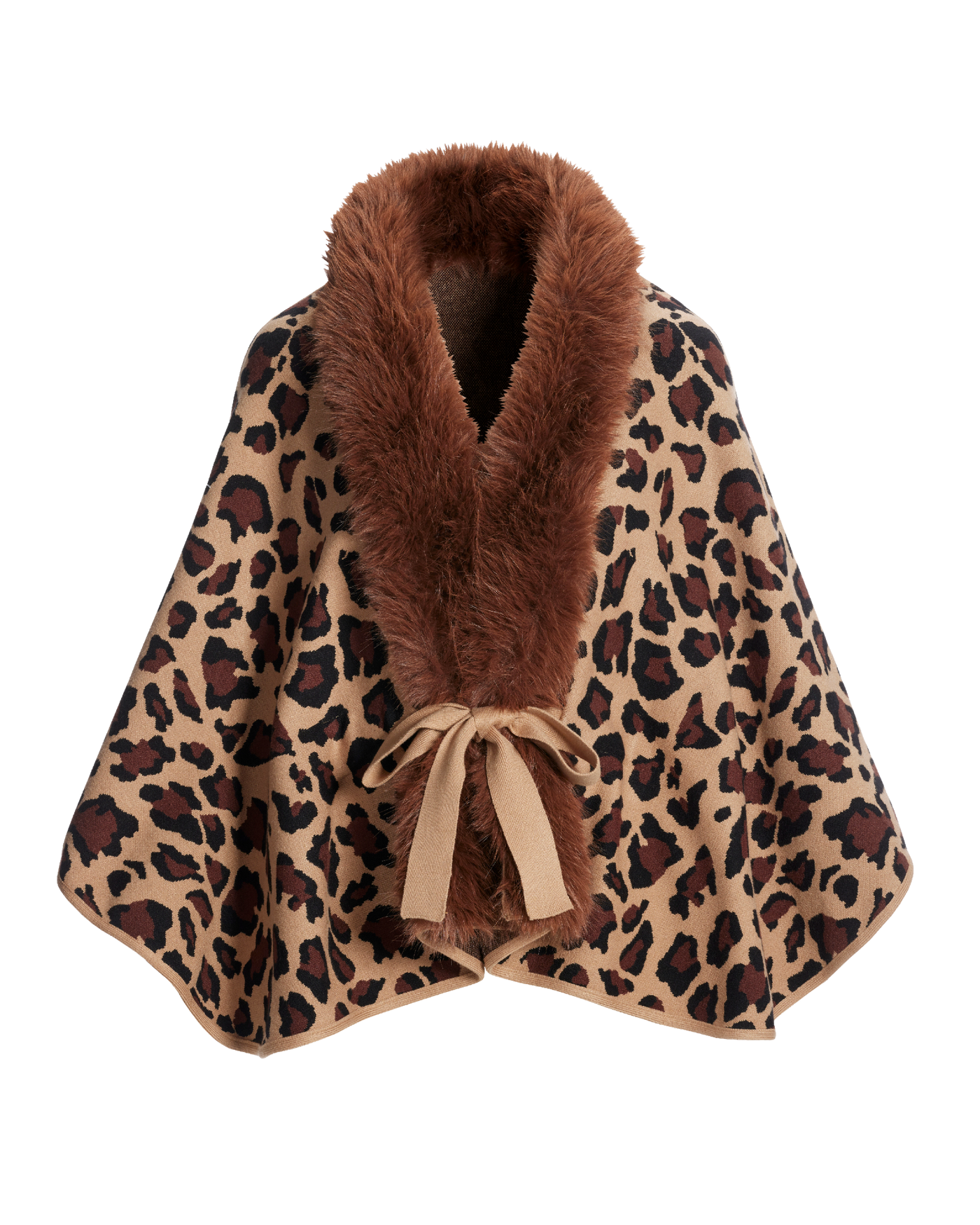 Animal Faux Fur Tie Waist Sweater Poncho - Brown Multi | Boston Proper