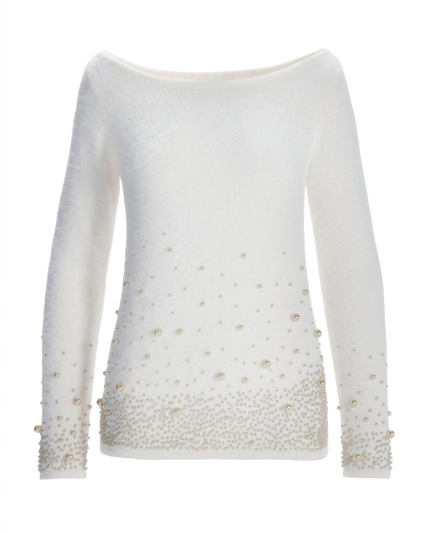 Plush Pearl Embellished Boatneck Sweater - Off White | Boston Proper