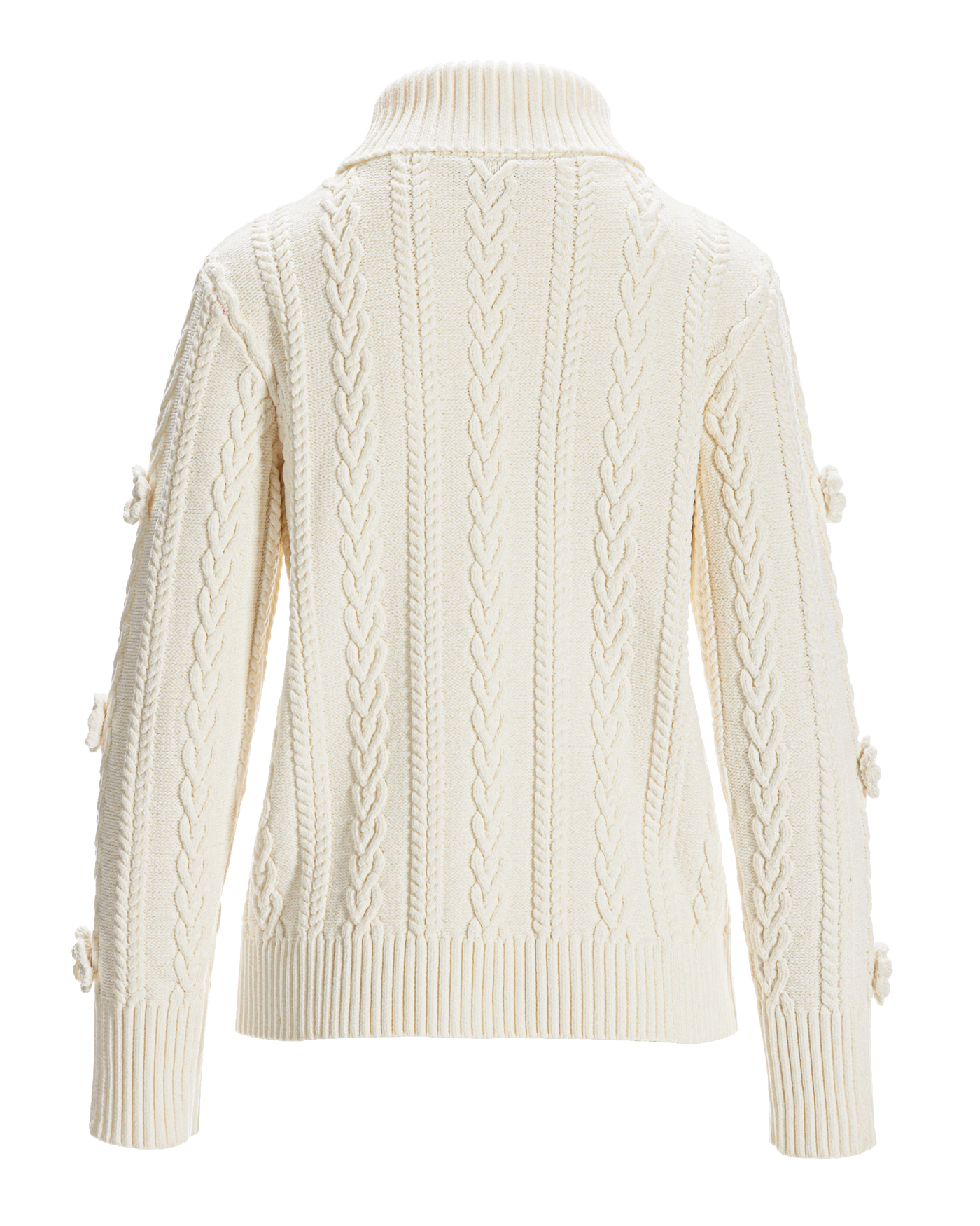Chenille Rosette Cable Turtleneck Sweater Off White | Boston Proper