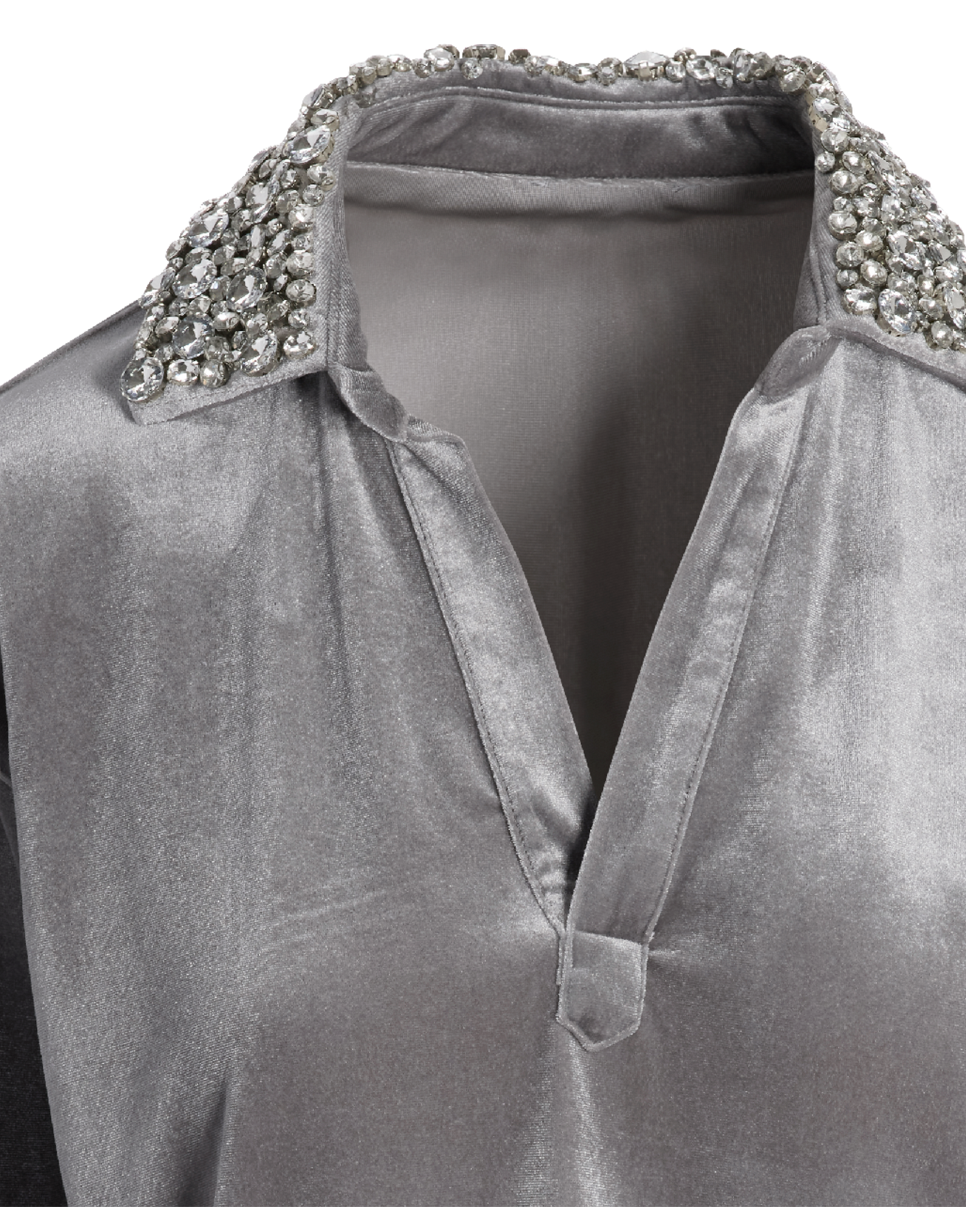 Chic Velour Embellished Collar Lounge Set Silver | Boston Proper