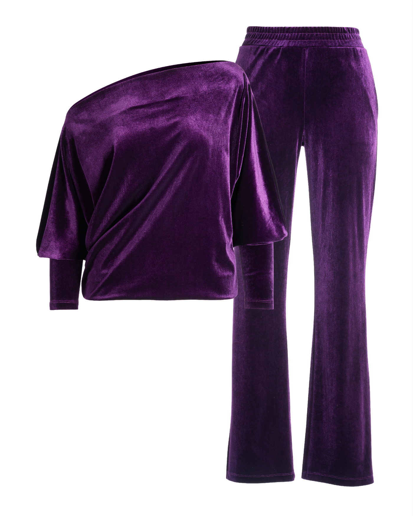 Chic Velour Slouchy and Wide Leg Lounge Set Deep Purple