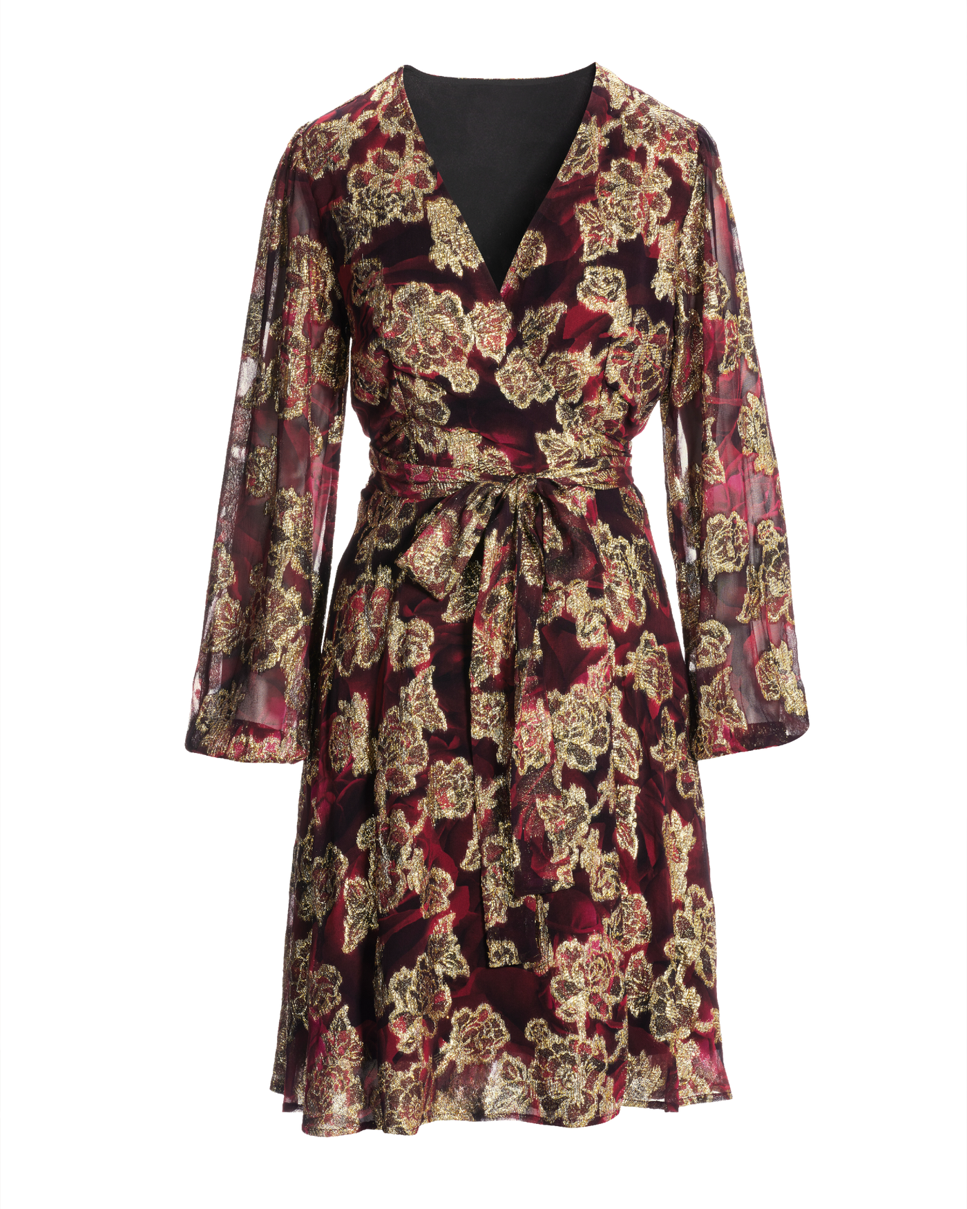 Metallic Foil Wrap Dress Red