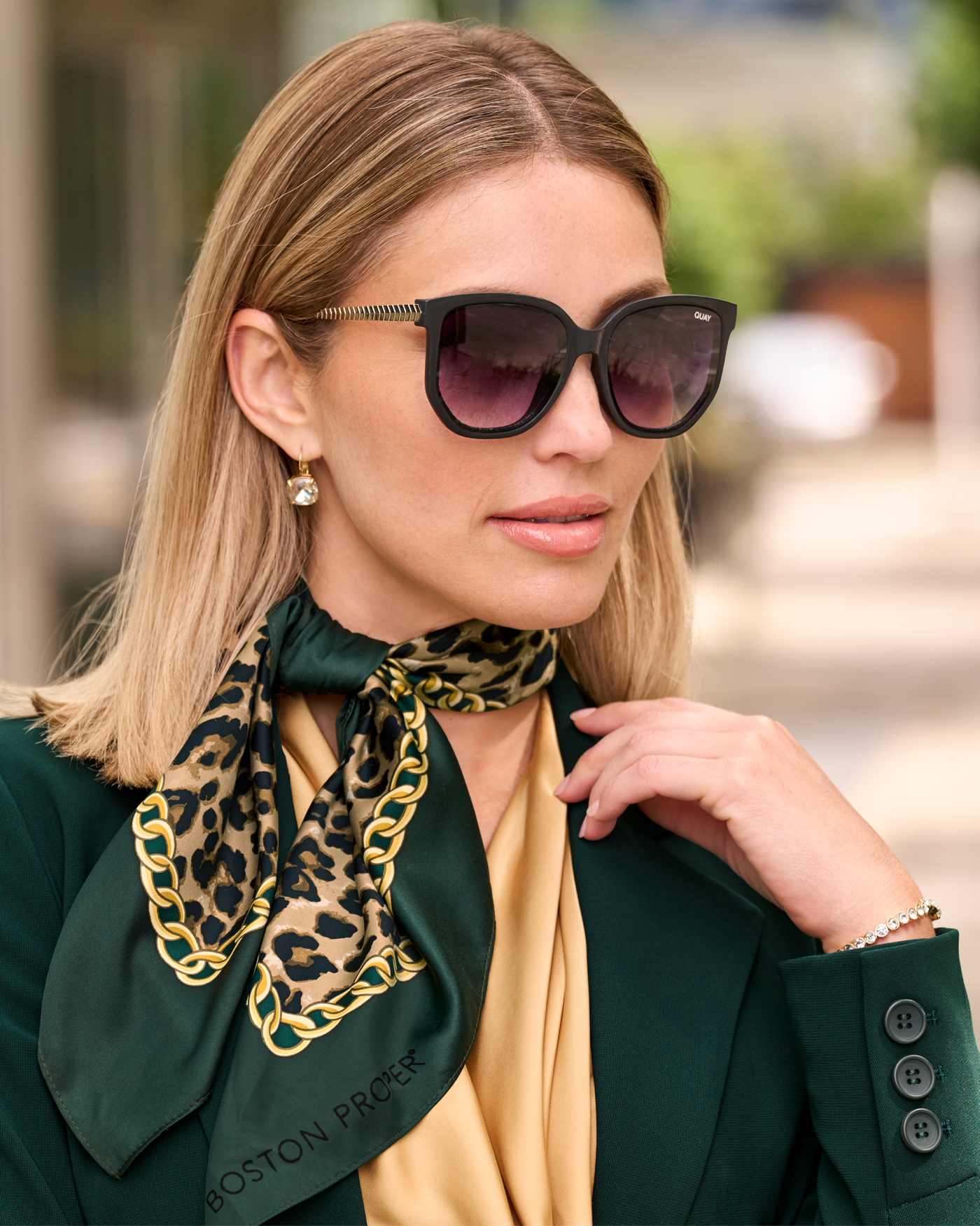 Chain and Cheetah Scarf - Emerald Green | Boston Proper