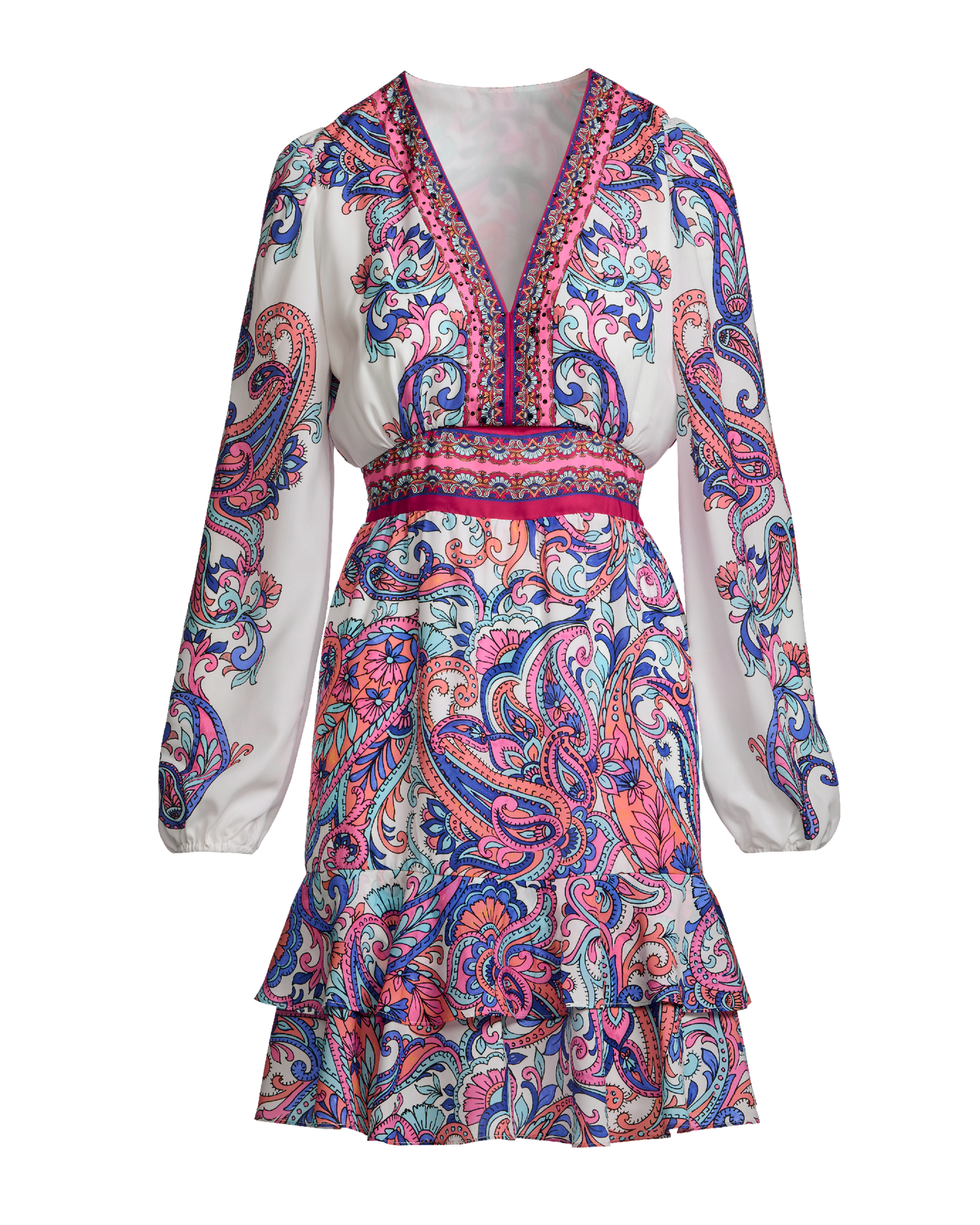 Print Embellished A Line Ruffle Flounce Dress Pop of Paisley