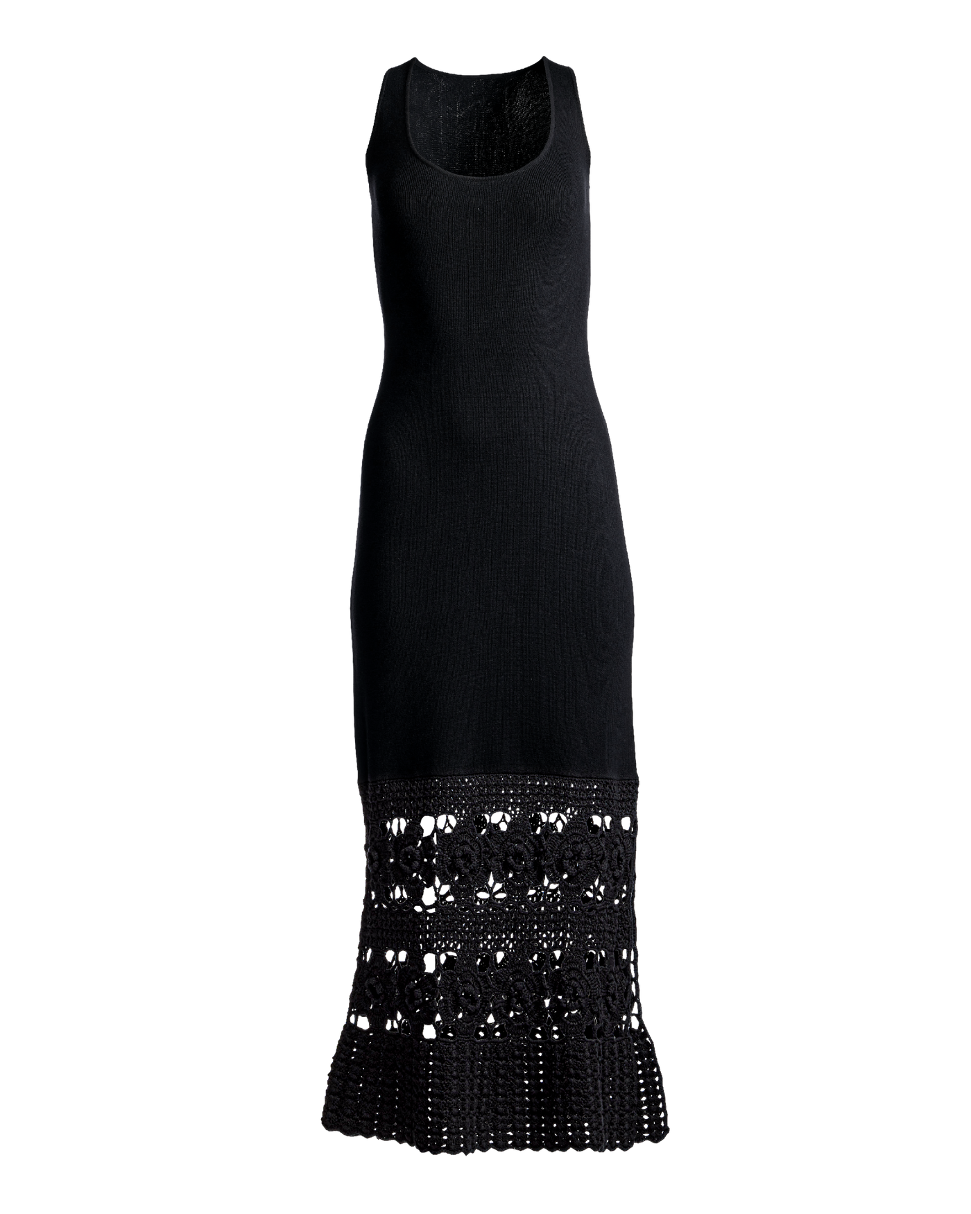 Scoop Neck Crochet Inset Sweater Dress Black