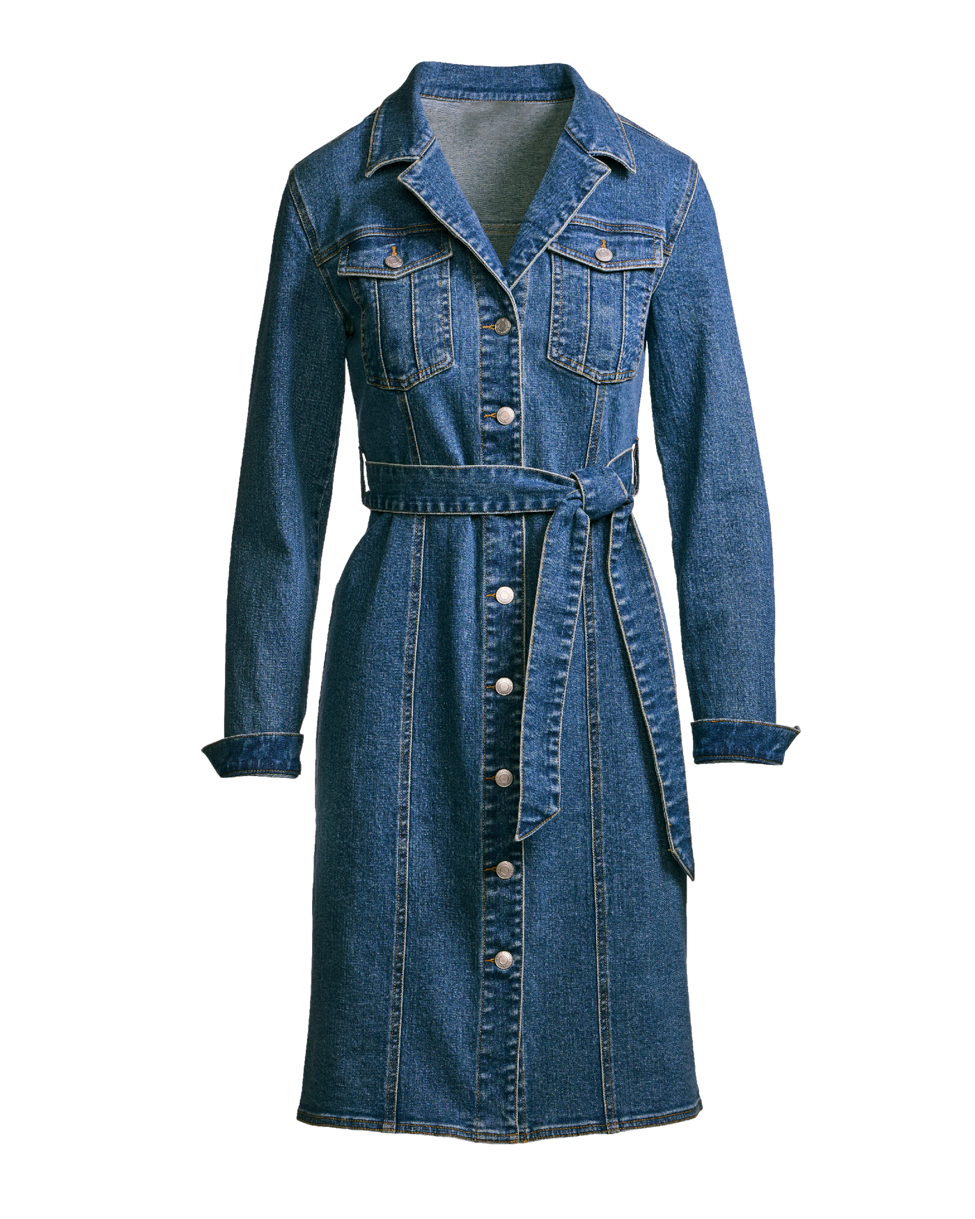 Tie Waist Denim Dress Medium Wash