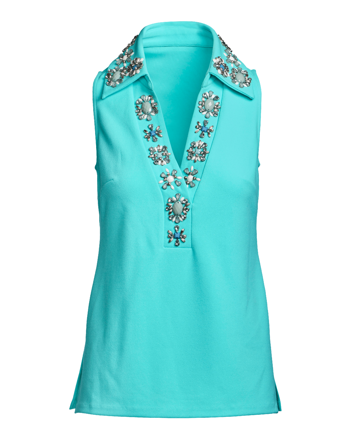 Collared Embellished Knit Top - Aqua Splash | Boston Proper