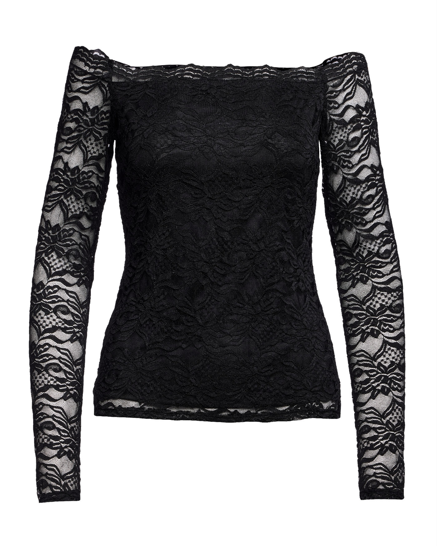 Off the Shoulder Scallop Lace Top - Black | Boston Proper