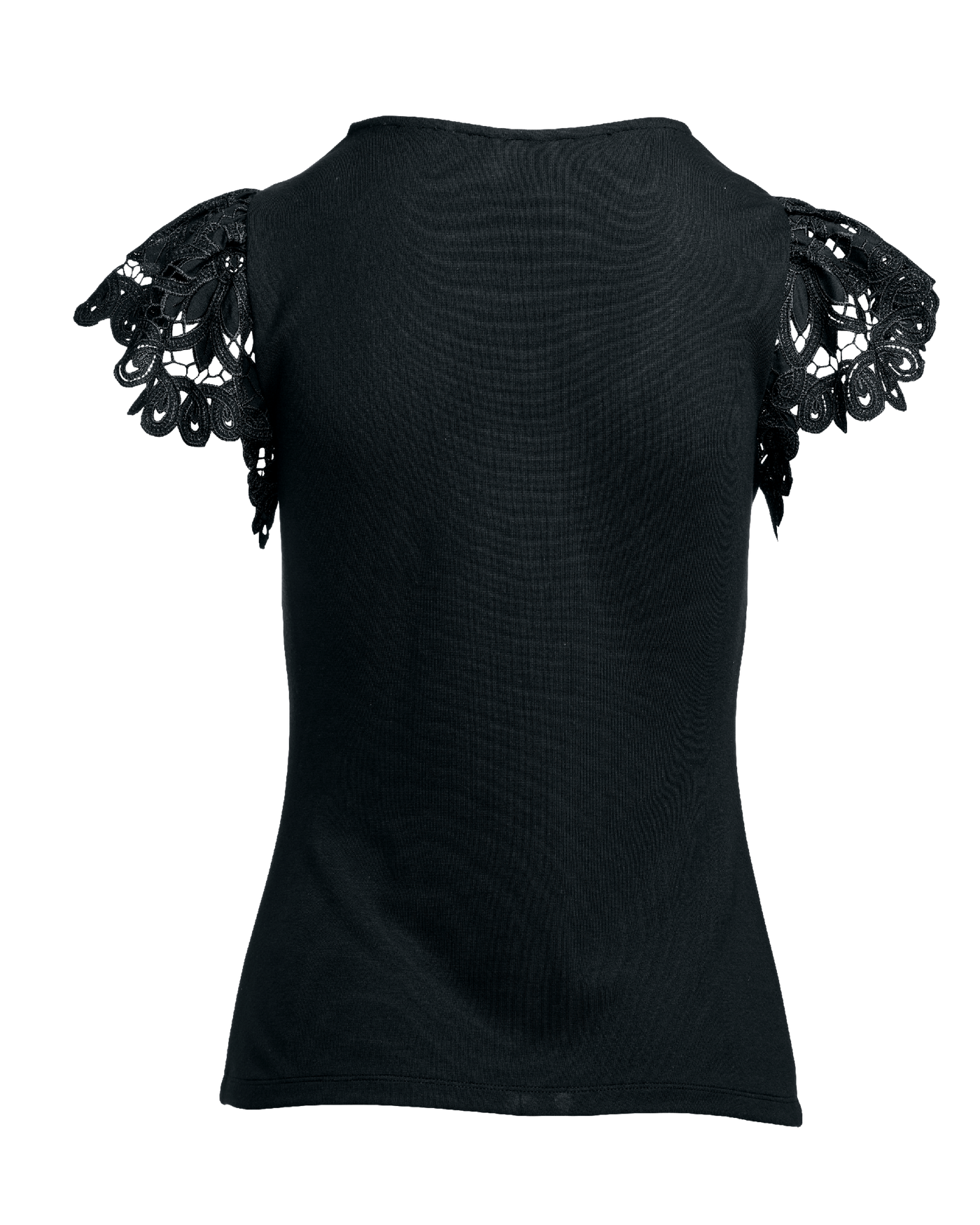 Scallop Lace Sleeve Knit Top Black