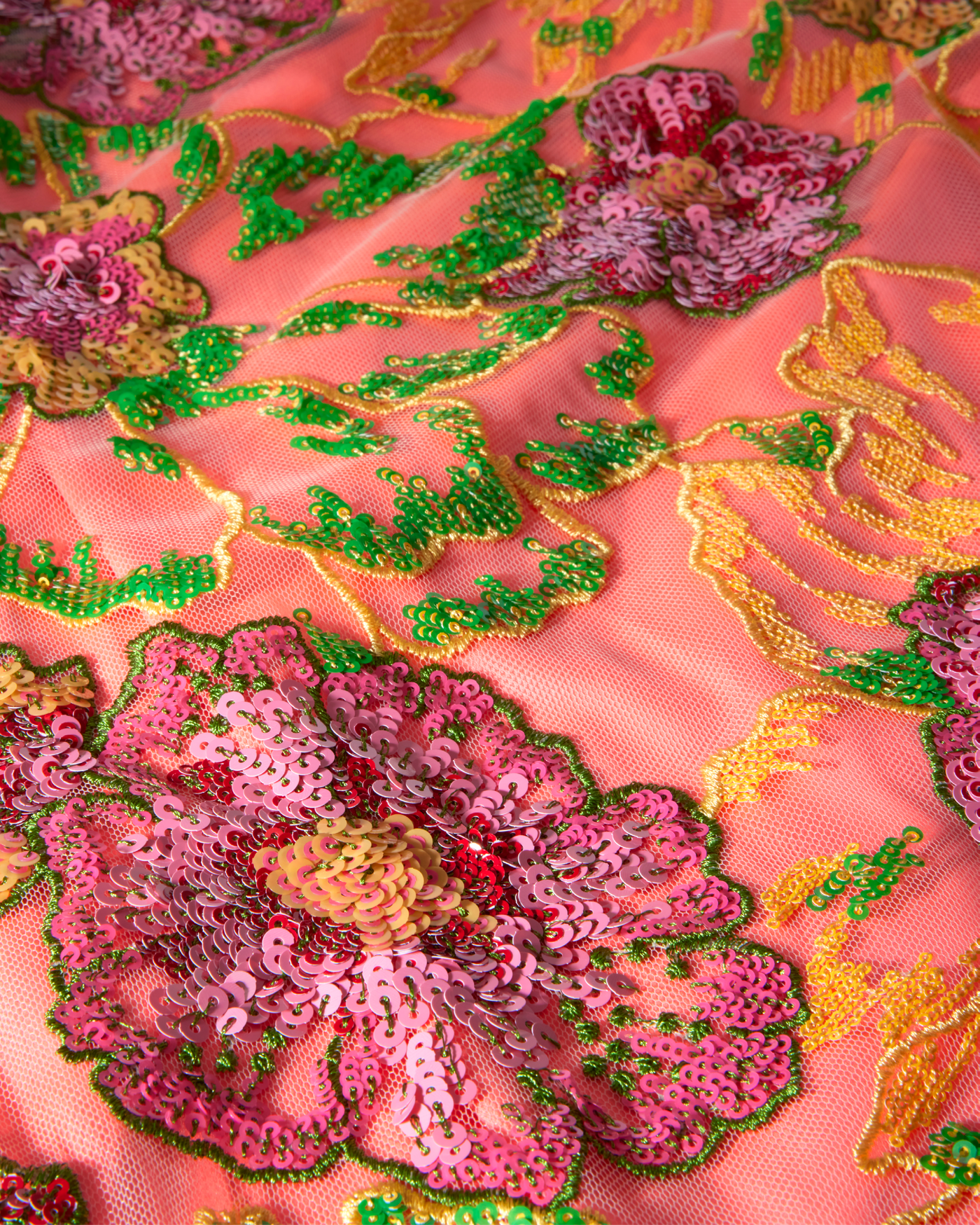 Sequin Embroidered Mesh Short Sleeve Dress Pink Multi