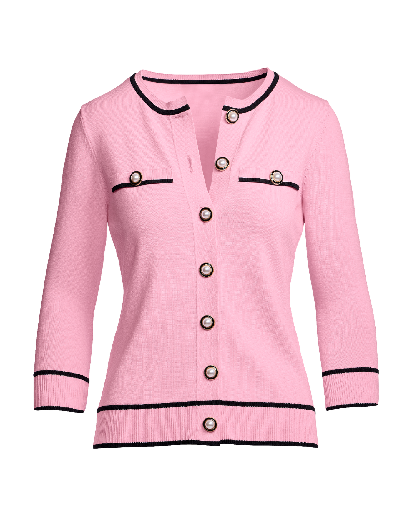 Colorblock Pearl Button Pullover Sweater - Pink/Black