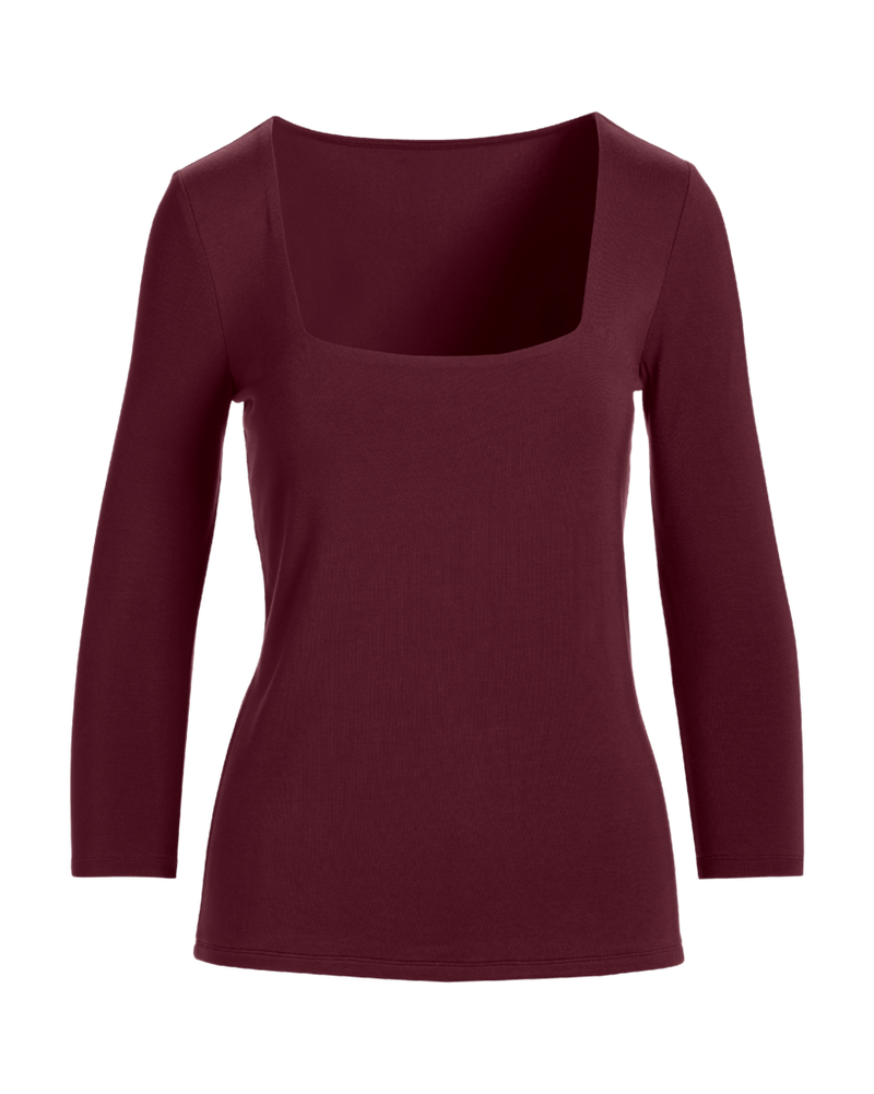 So Effortless Square Neck Three Quarter Sleeve Top Black Cherry