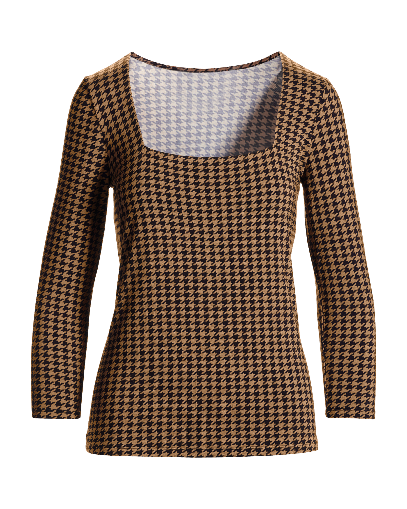 So Effortless Print Square Neck Three Quarter Sleeve Top Chic Houndstooth