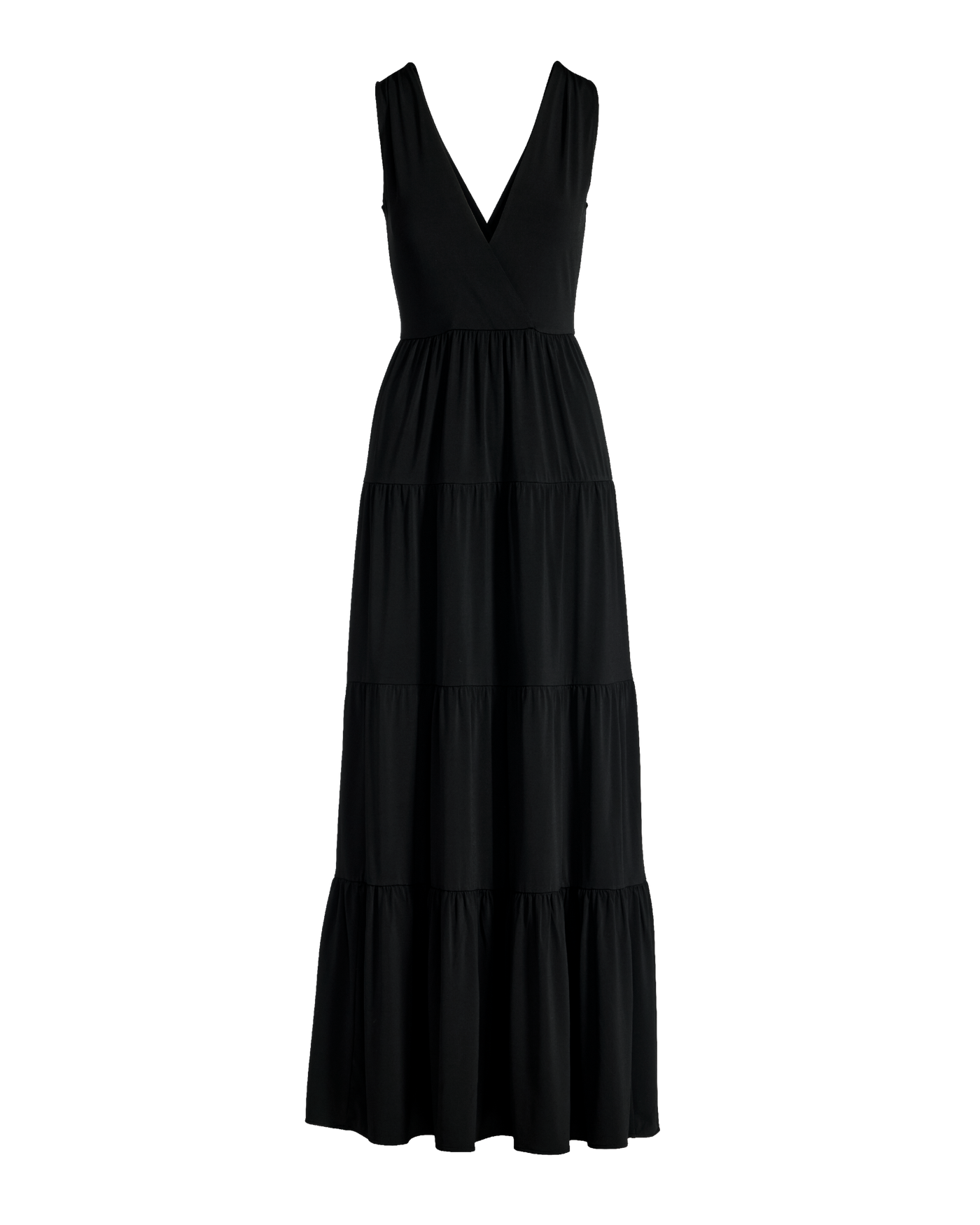 V Neck Tiered Knit Maxi Dress Rose Red