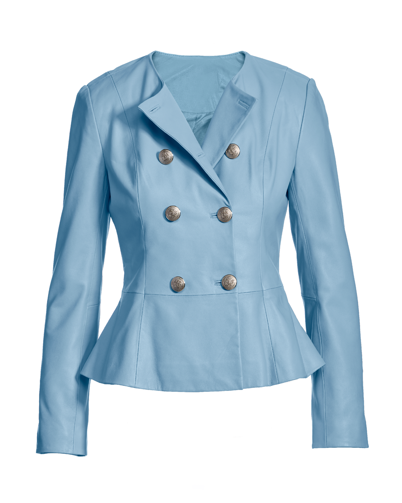 Blueleaブルレア　Peplum jacket Genuine Leather Double Breasted Peplum Jacket Baltic Sea | Boston