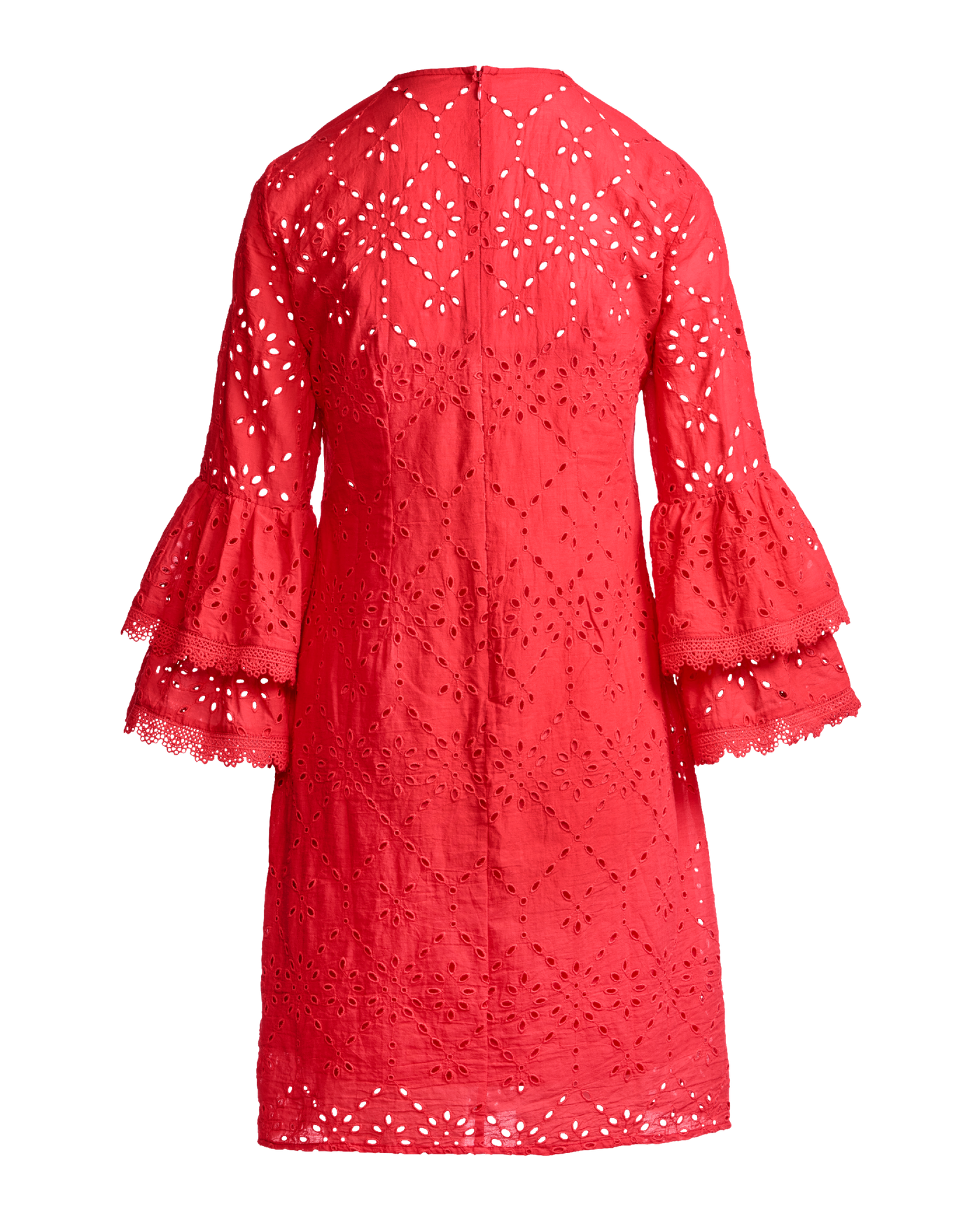 Lace Trim Tiered Sleeve Eyelet Shift Dress Hibiscus