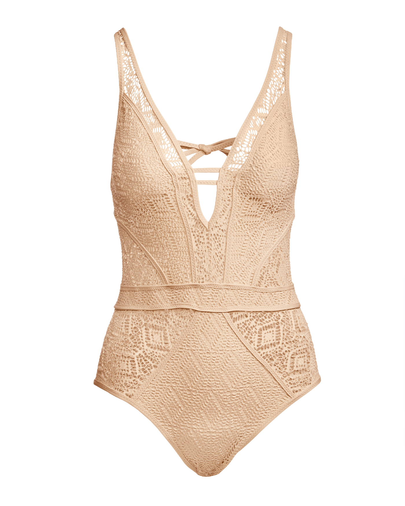 Metallic Crochet Plunge One Piece - Neutral | Boston Proper Metallic Crochet Plunge One Piece - Neutral | Boston Proper