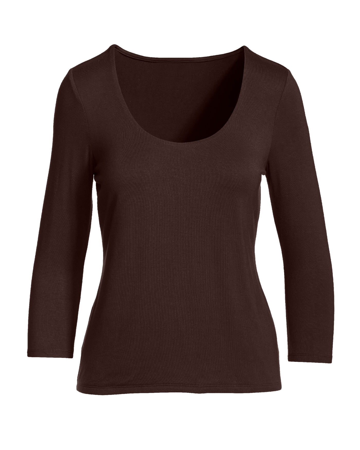 So Effortless Three Quarter Sleeve Scoop Neck Top - Safari Brown 