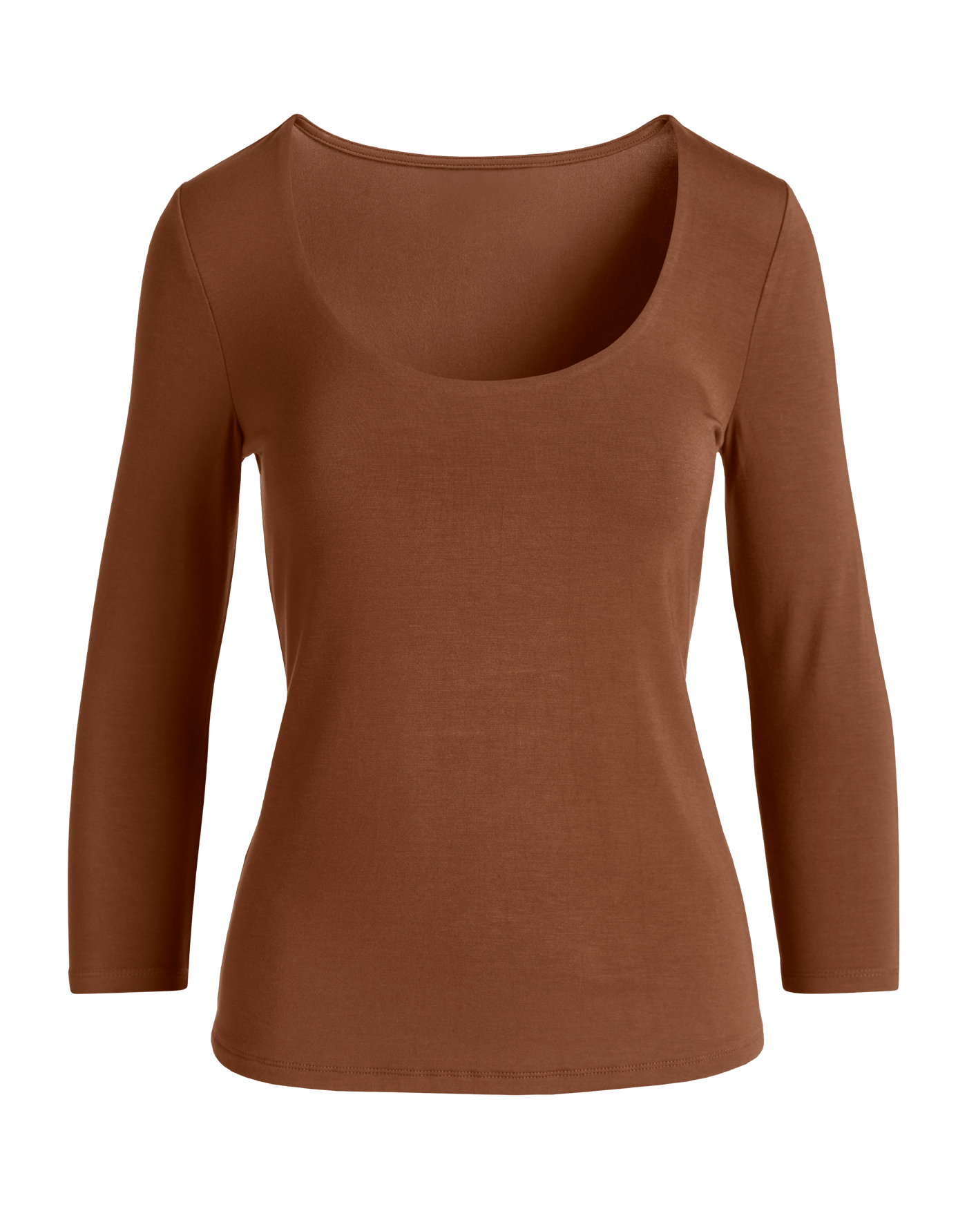 So Effortless Three Quarter Sleeve Scoop Neck Top - Tortoise Shell