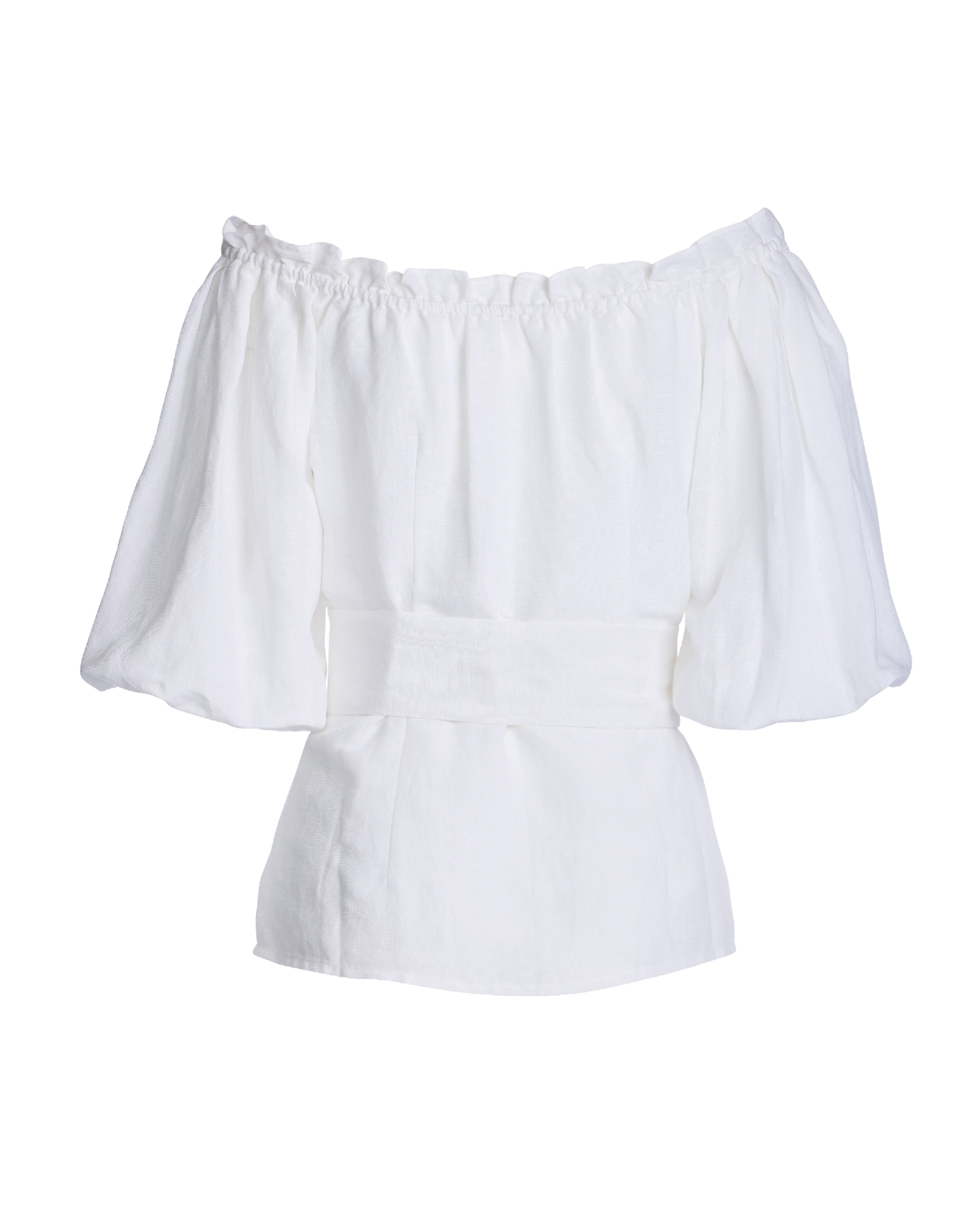 Linen Puff Sleeve Tie Waist Peplum Blouse - White | Boston Proper