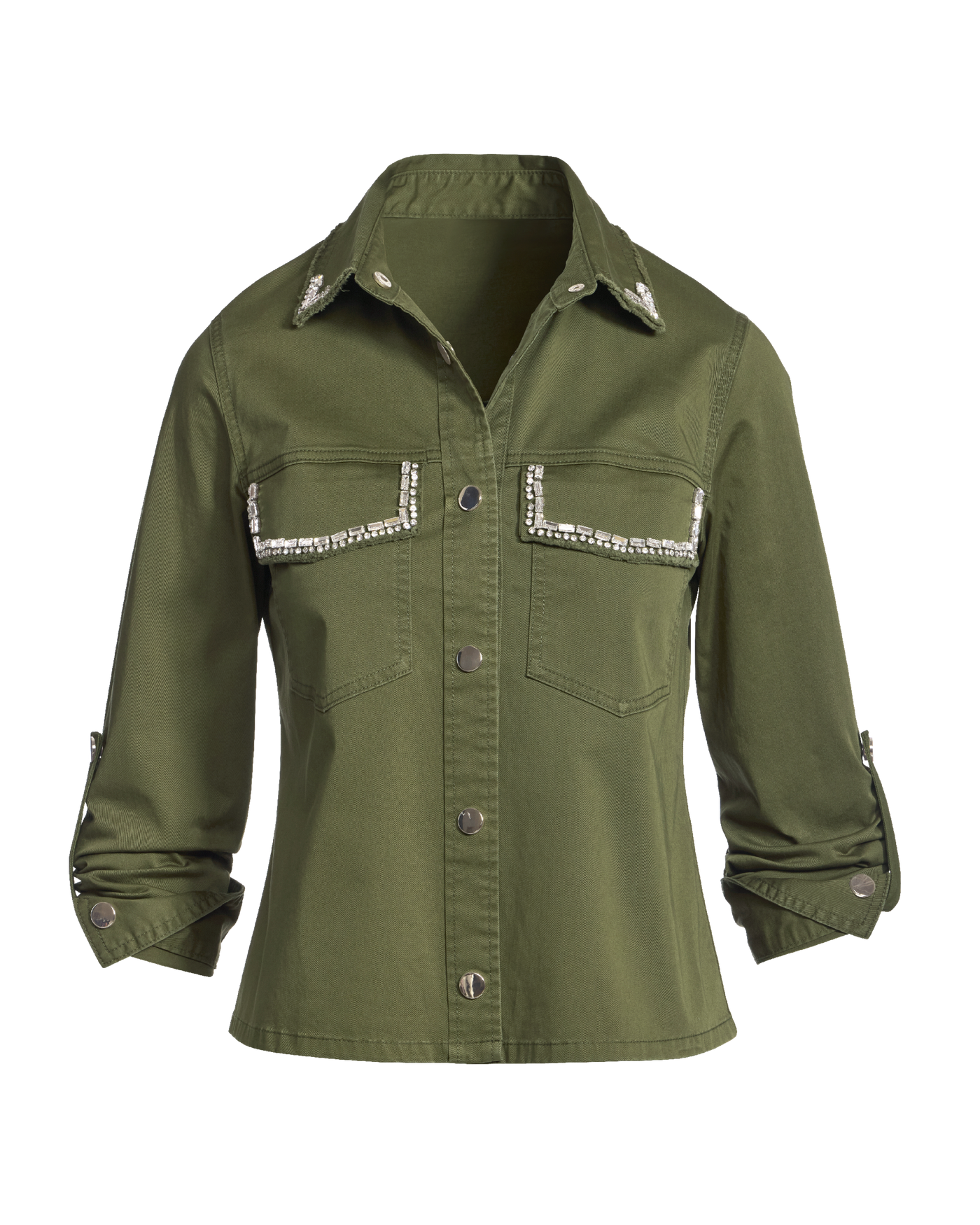 Crystal Trim Effortless Light Weight Jacket Olive