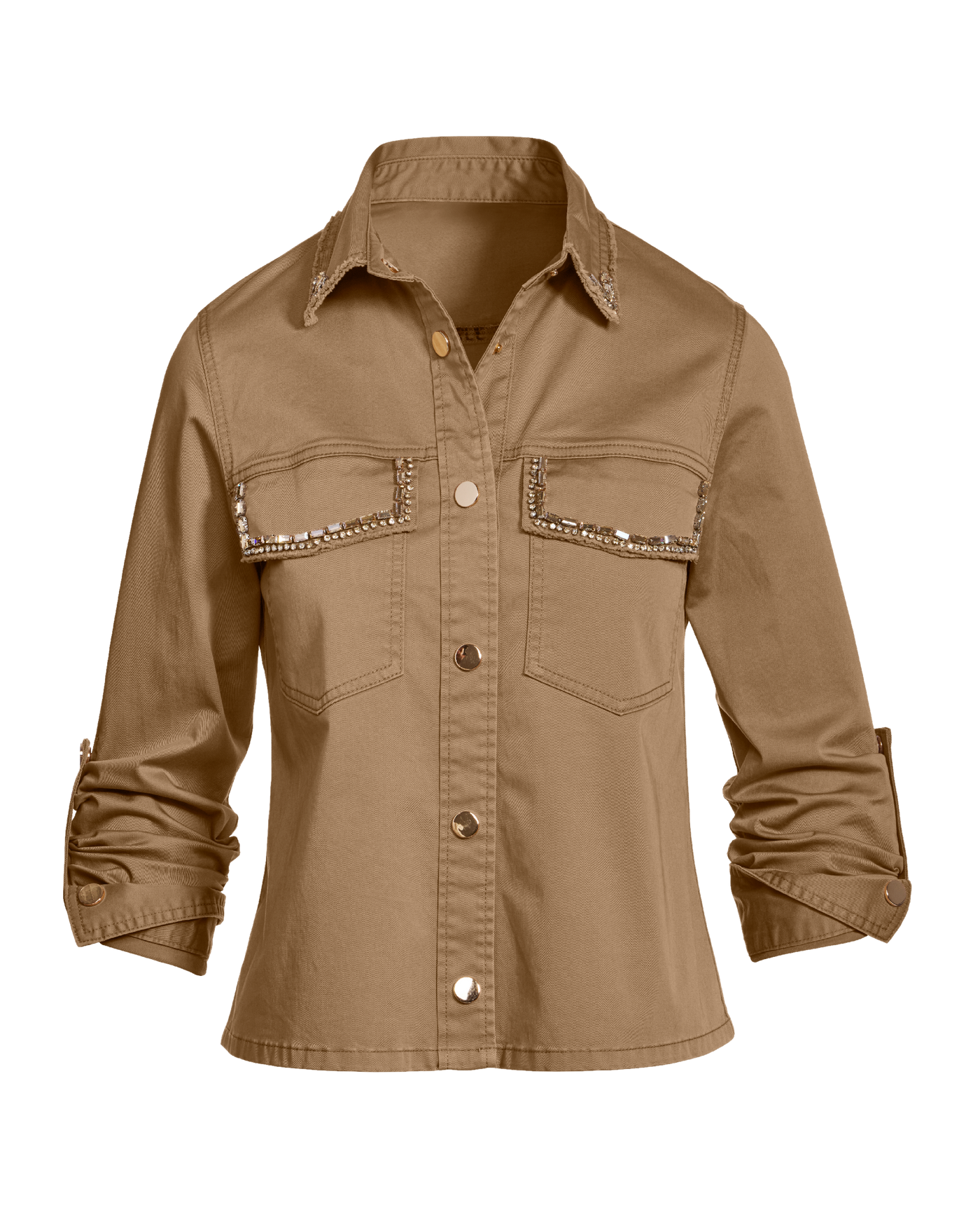 Crystal Trim Effortless Light Weight Jacket Caramel