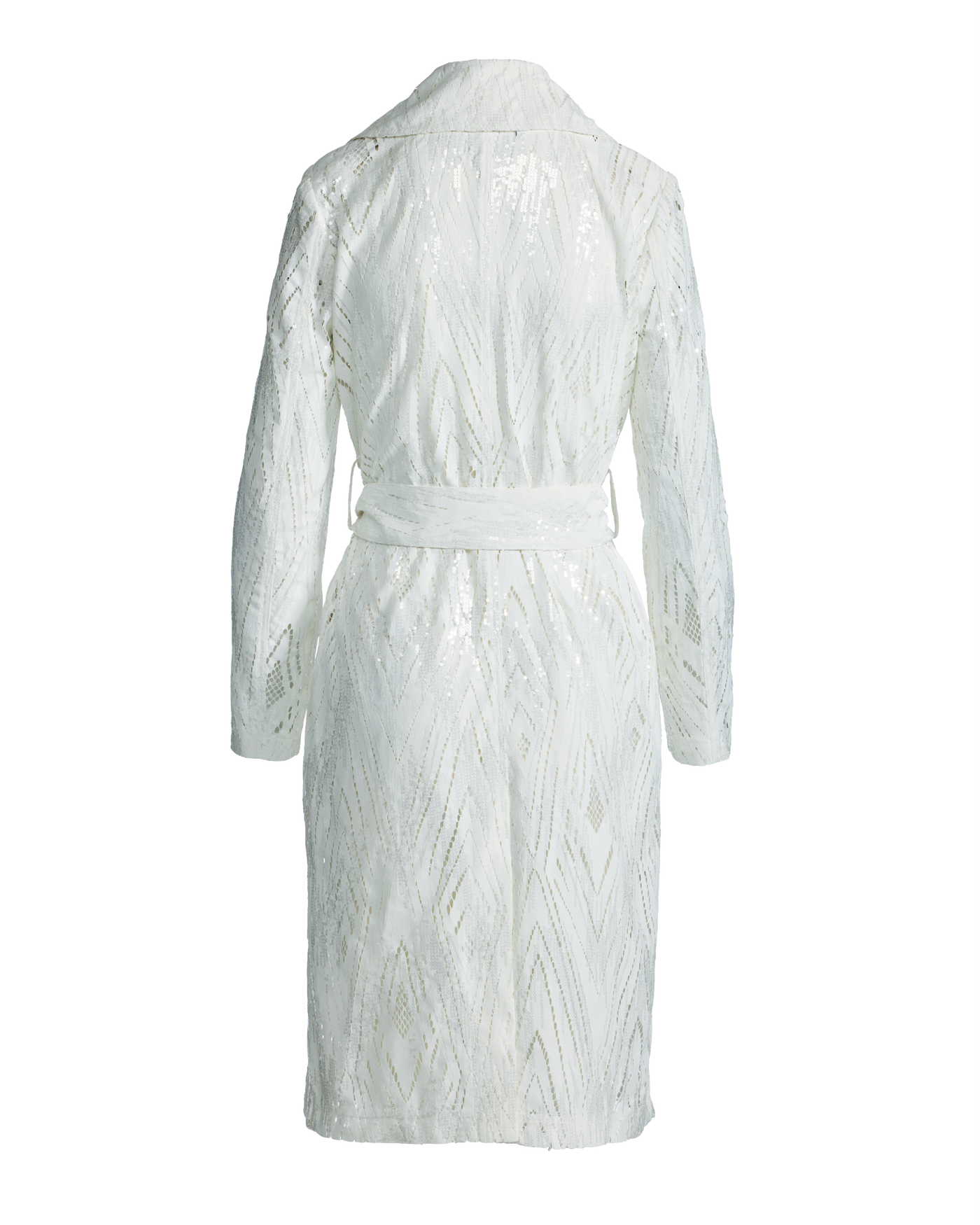 Clear Sequin Coated Lace Feminine Trench Coat White