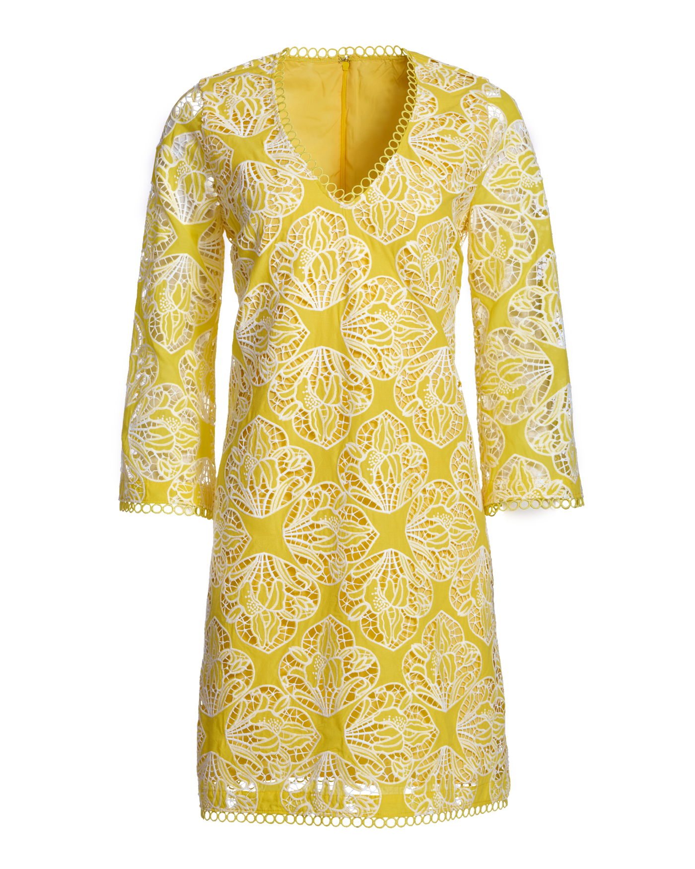 Two Tone Lace Three Quarter Sleeve Dress Lemon Drop