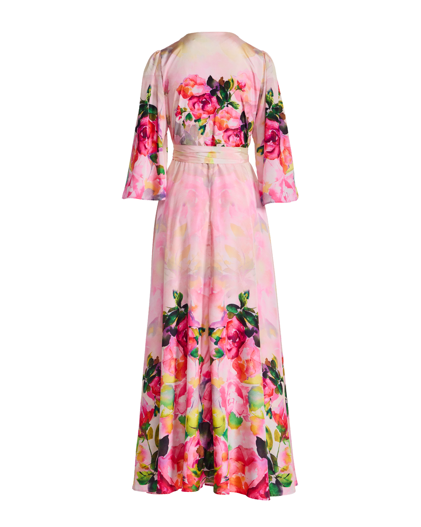 Watercolor Floral Print Wrap Maxi Dress Pink Multi